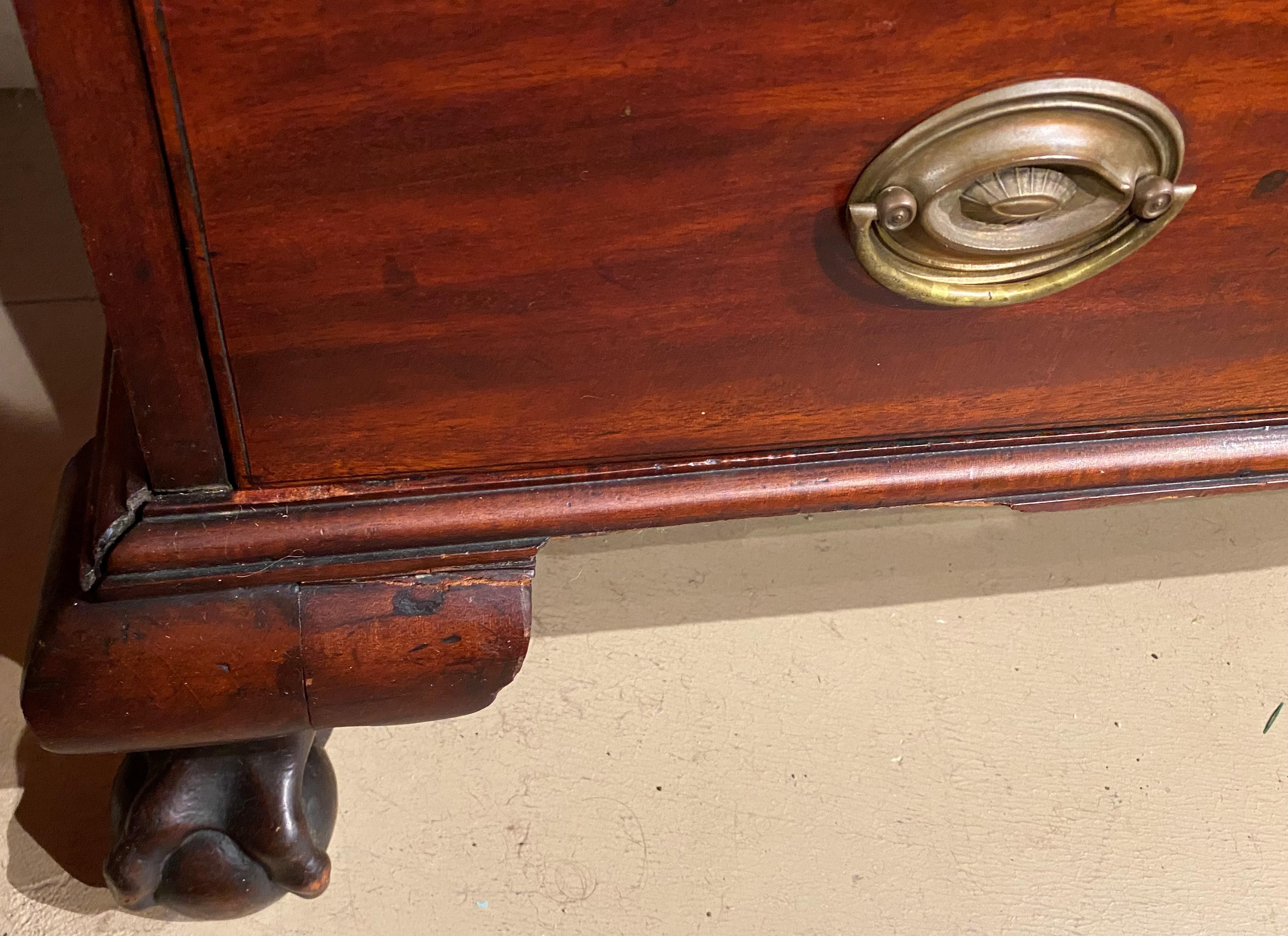 18th Century Boston Chippendale Mahogany Slant Front Desk with Ball & Claw Feet 4