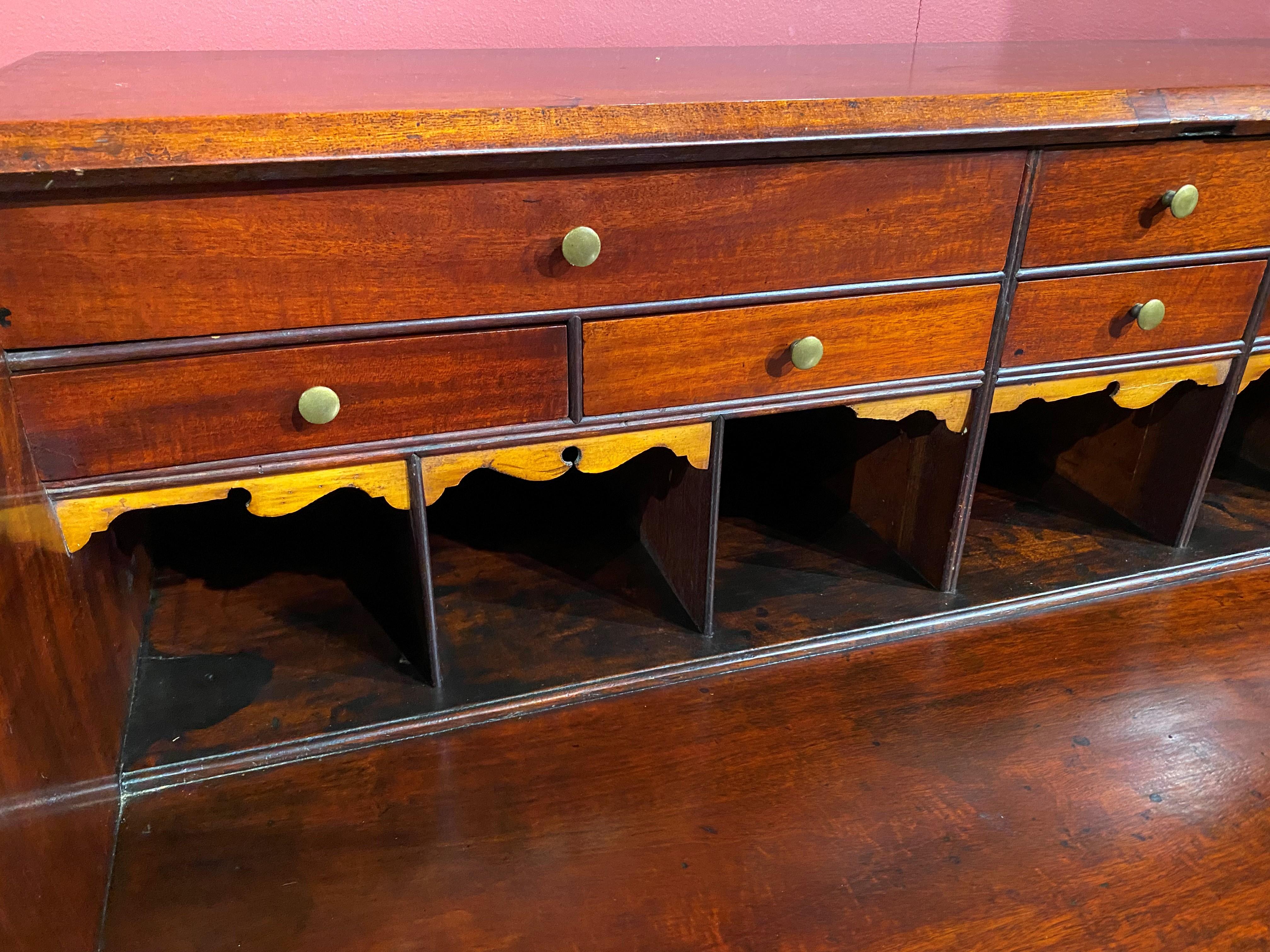 18th Century Boston Chippendale Mahogany Slant Front Desk with Ball & Claw Feet In Good Condition In Milford, NH