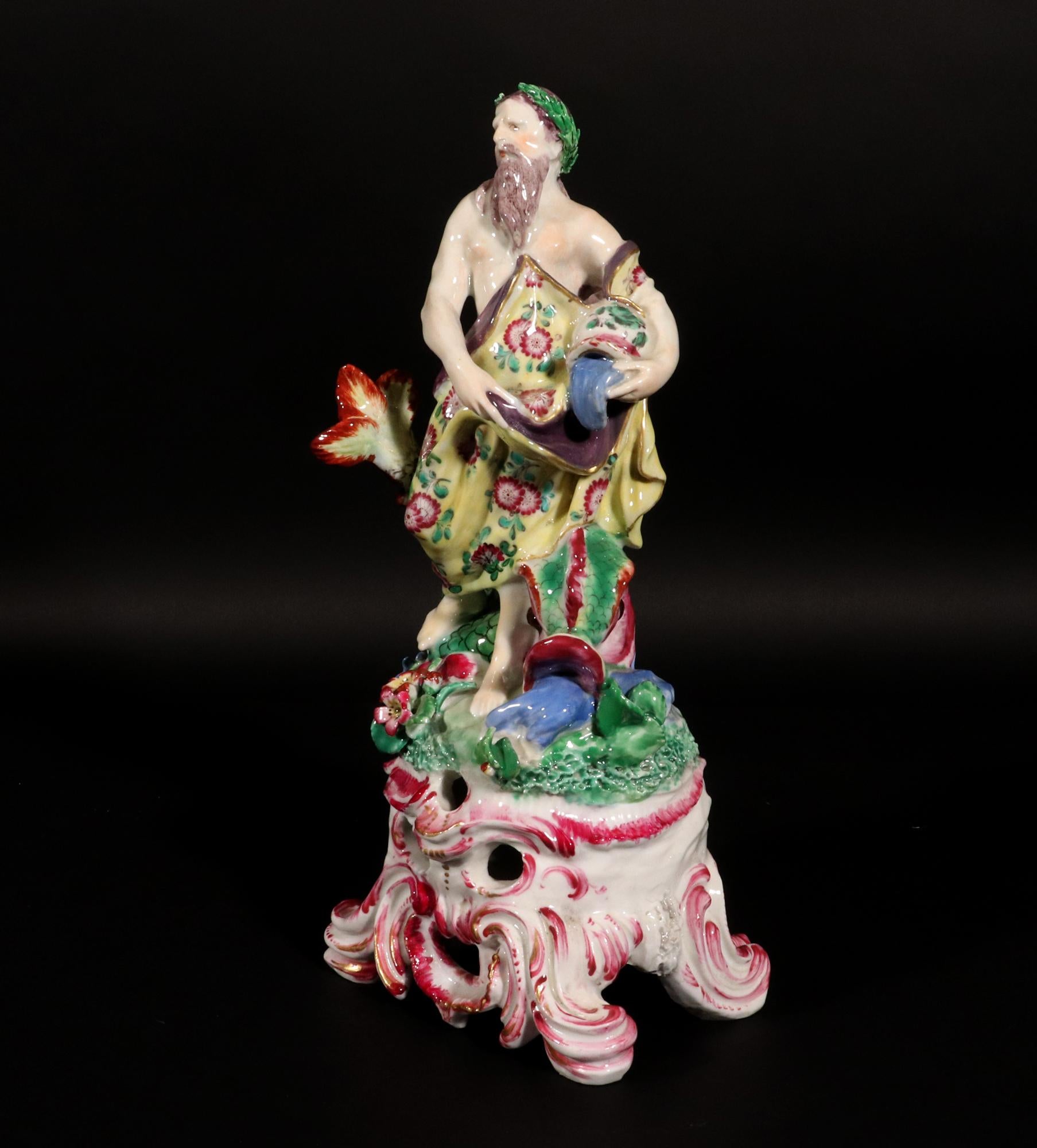 English 18th-century Bow Porcelain of Neptune on a Rococo Scroll Base