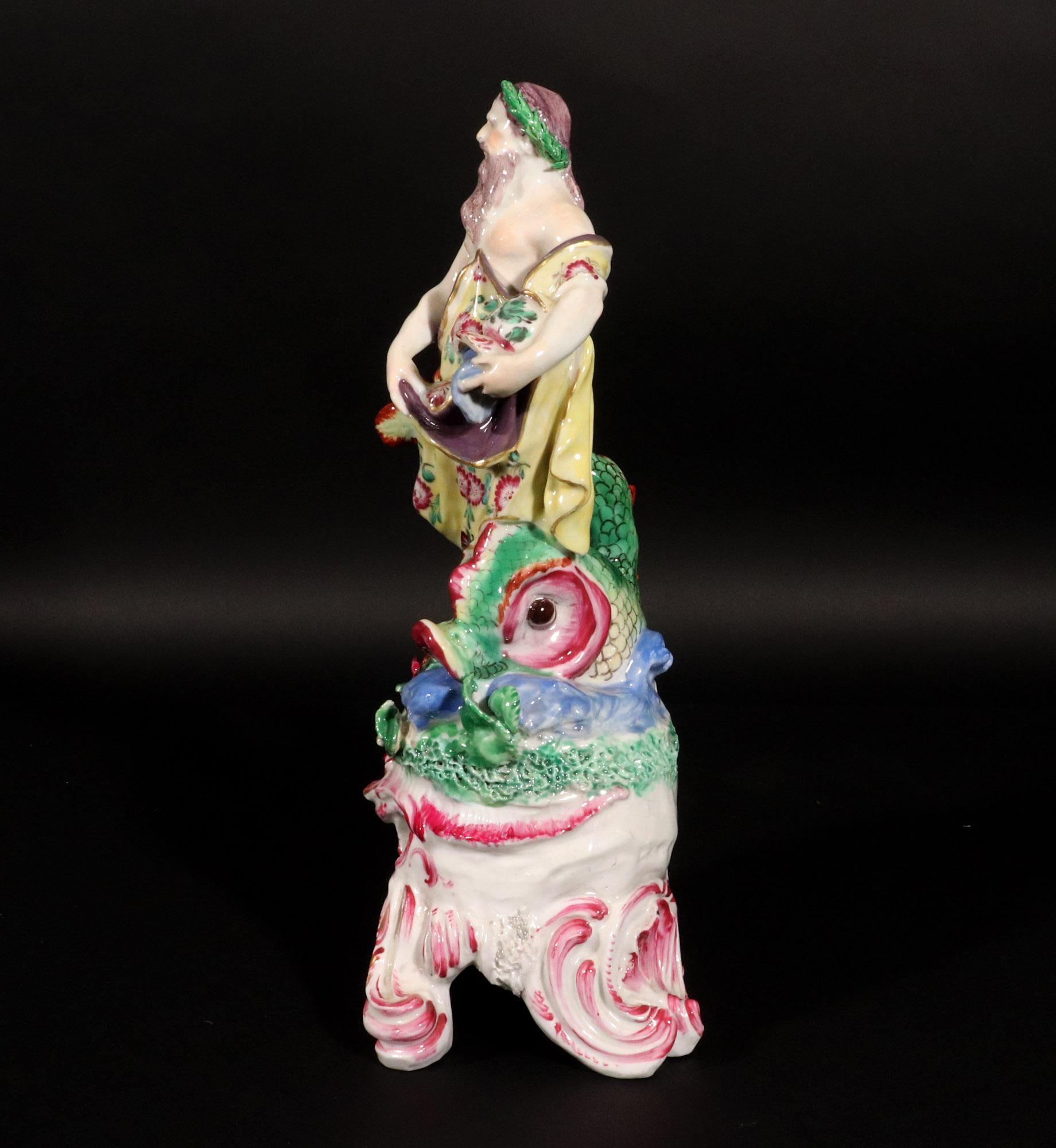 18th-century Bow Porcelain of Neptune on a Rococo Scroll Base In Good Condition In Downingtown, PA