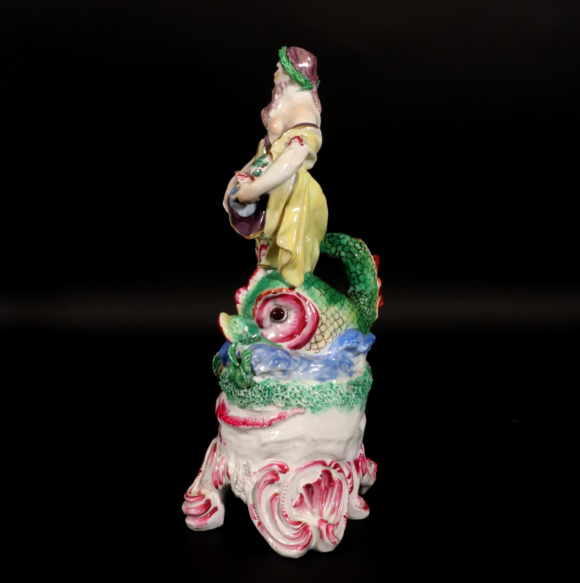 Mid-18th Century 18th-century Bow Porcelain of Neptune on a Rococo Scroll Base