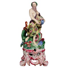 Antique 18th-century Bow Porcelain of Neptune on a Rococo Scroll Base
