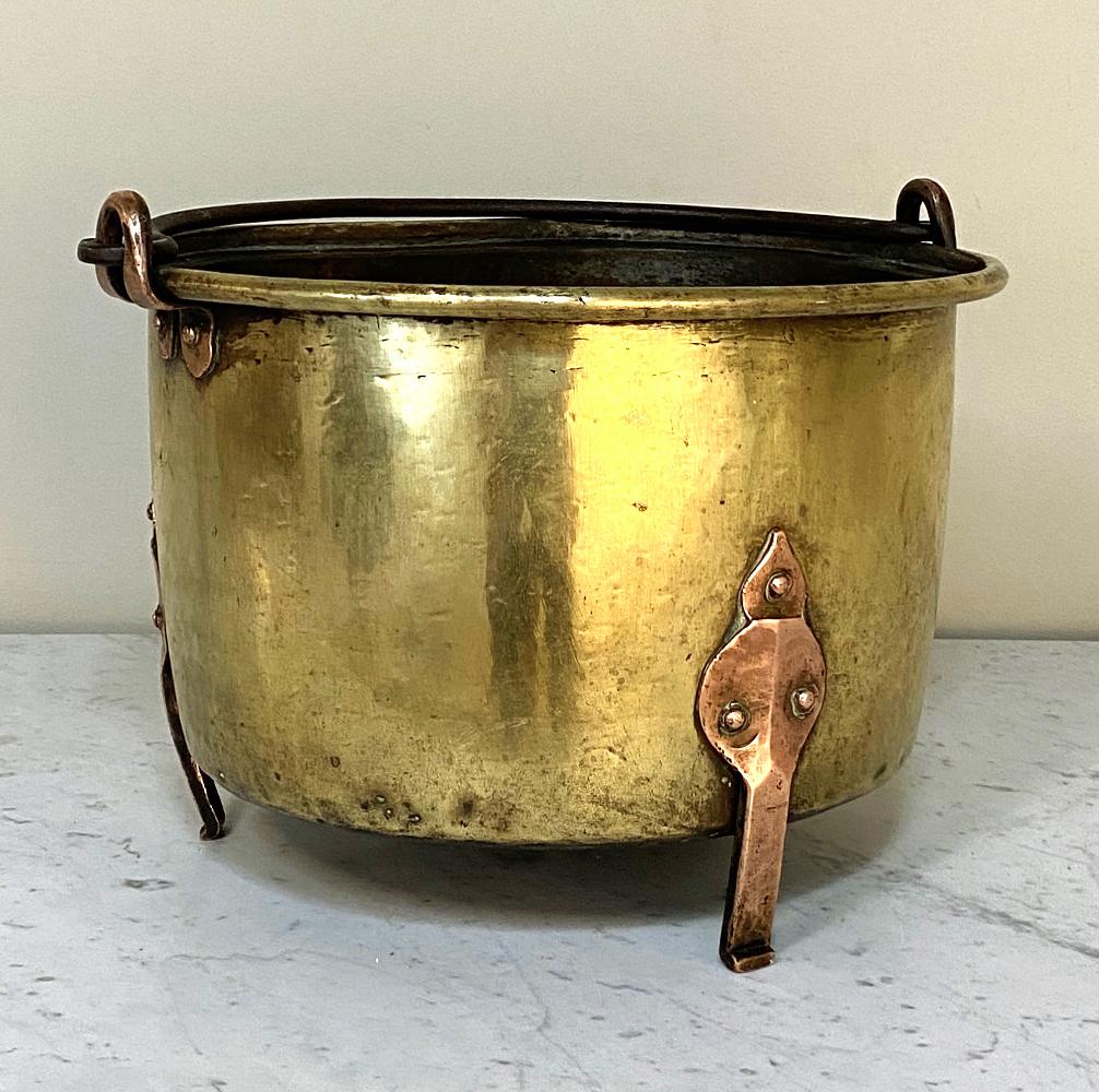 Rustic 18th Century Brass and Copper Hand-Forged Stock Pot