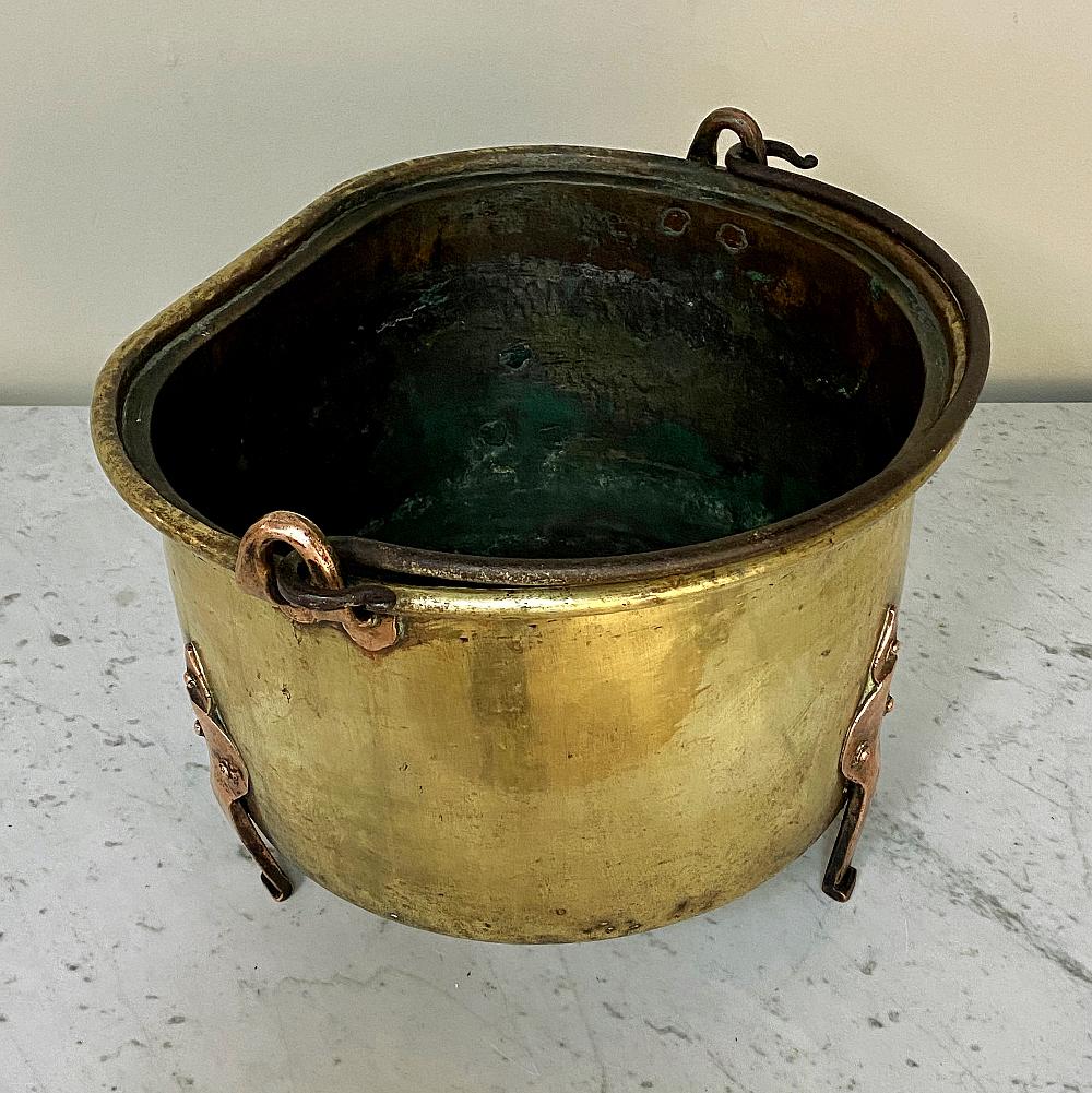French 18th Century Brass and Copper Hand-Forged Stock Pot