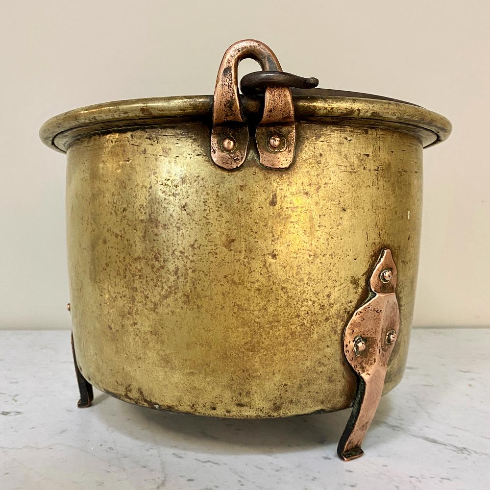 18th Century Brass and Copper Hand-Forged Stock Pot 1