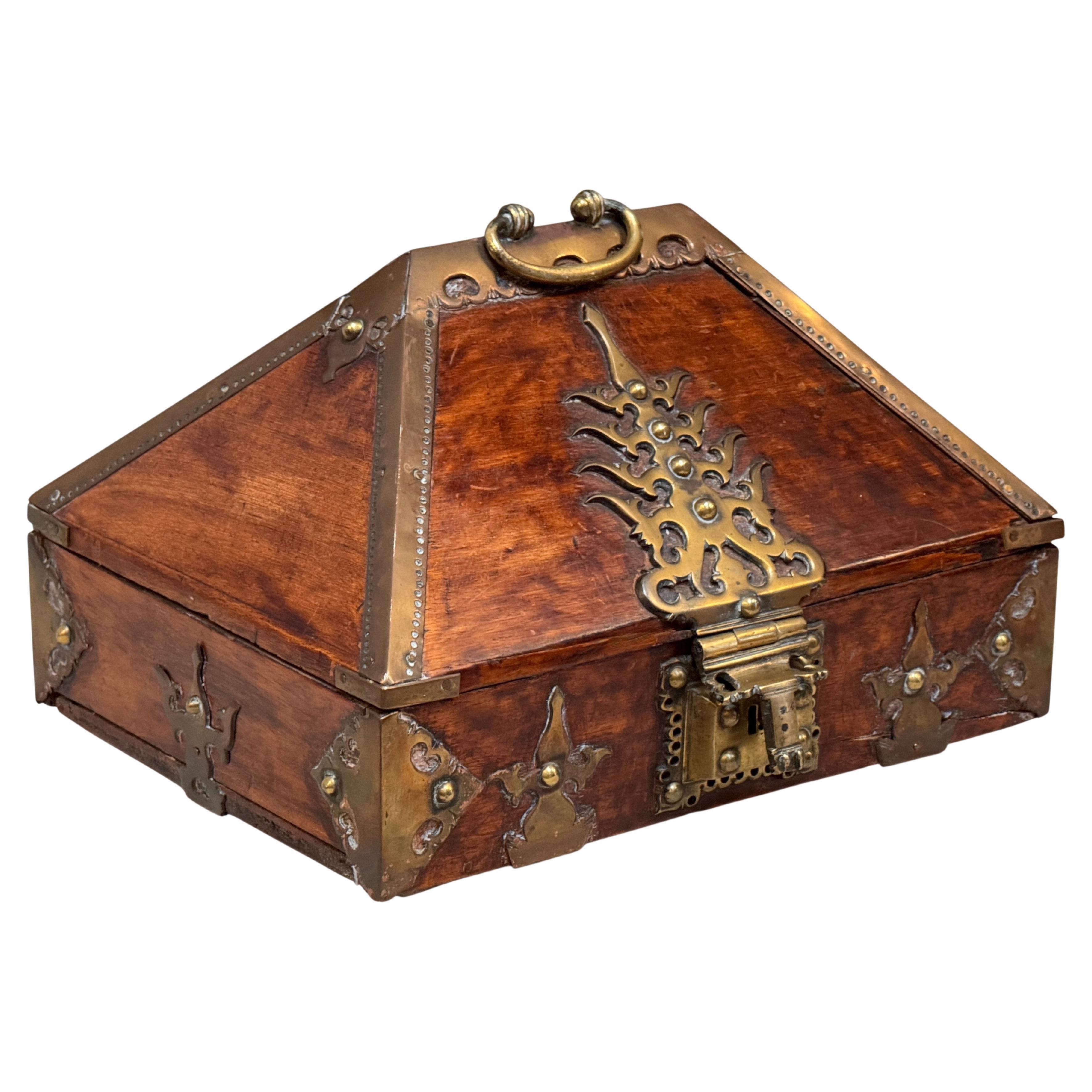 18th Century Brass Mounted and Lacquered "Marriage" Dowry Box For Sale