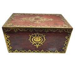 18th Century Brass Mounted Mahogany Strong Box with Spring Lock Interior Tray