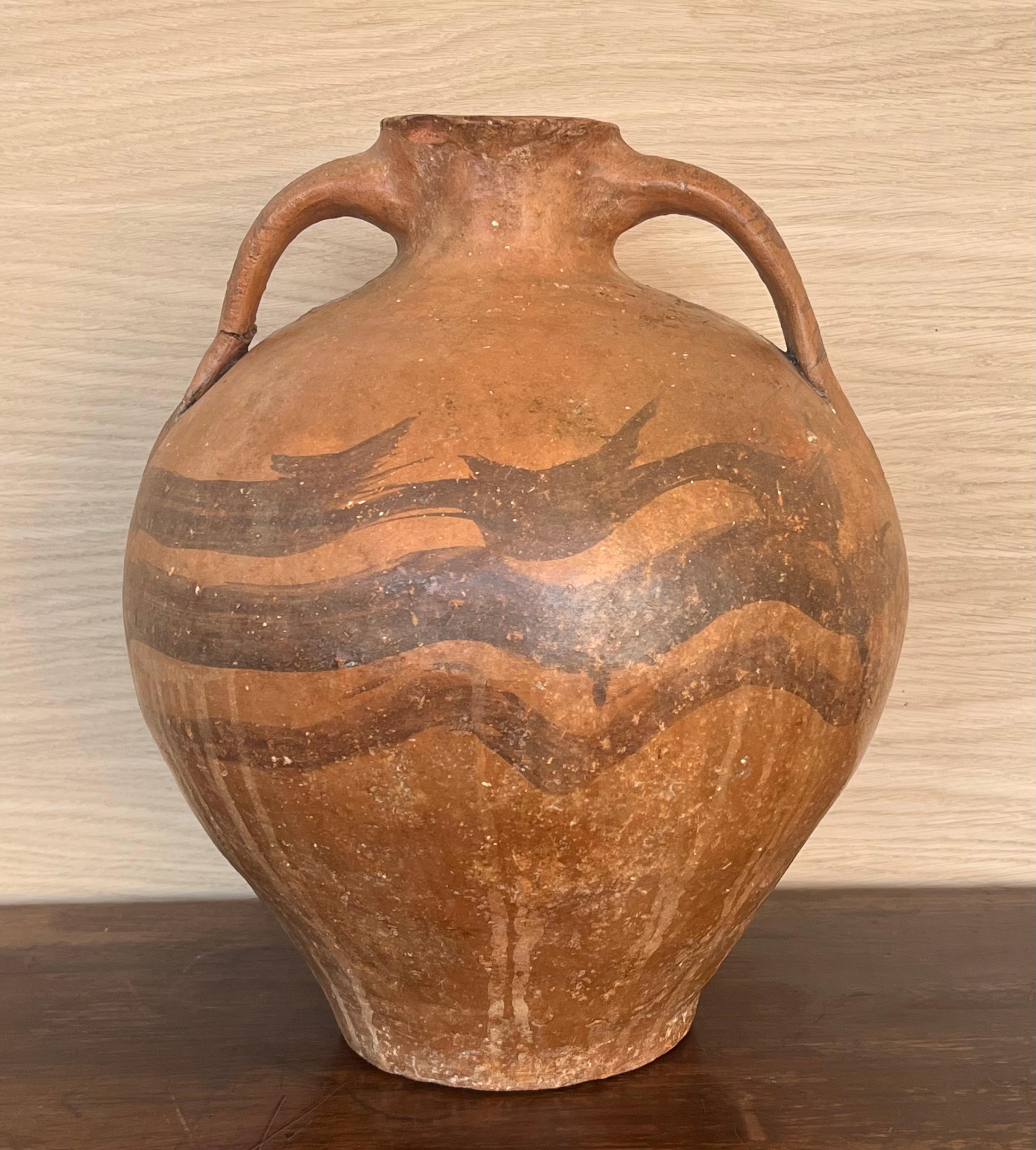 Rare red pitcher ‘cantaro’ from Calanda, Aragon-Zaragoza area of Spain, circa 1750 a rare piece from a Private collection. Other examples can be seen in the Museo de Zaragoza.
With gorgeous original patina, this jar features the characteristic