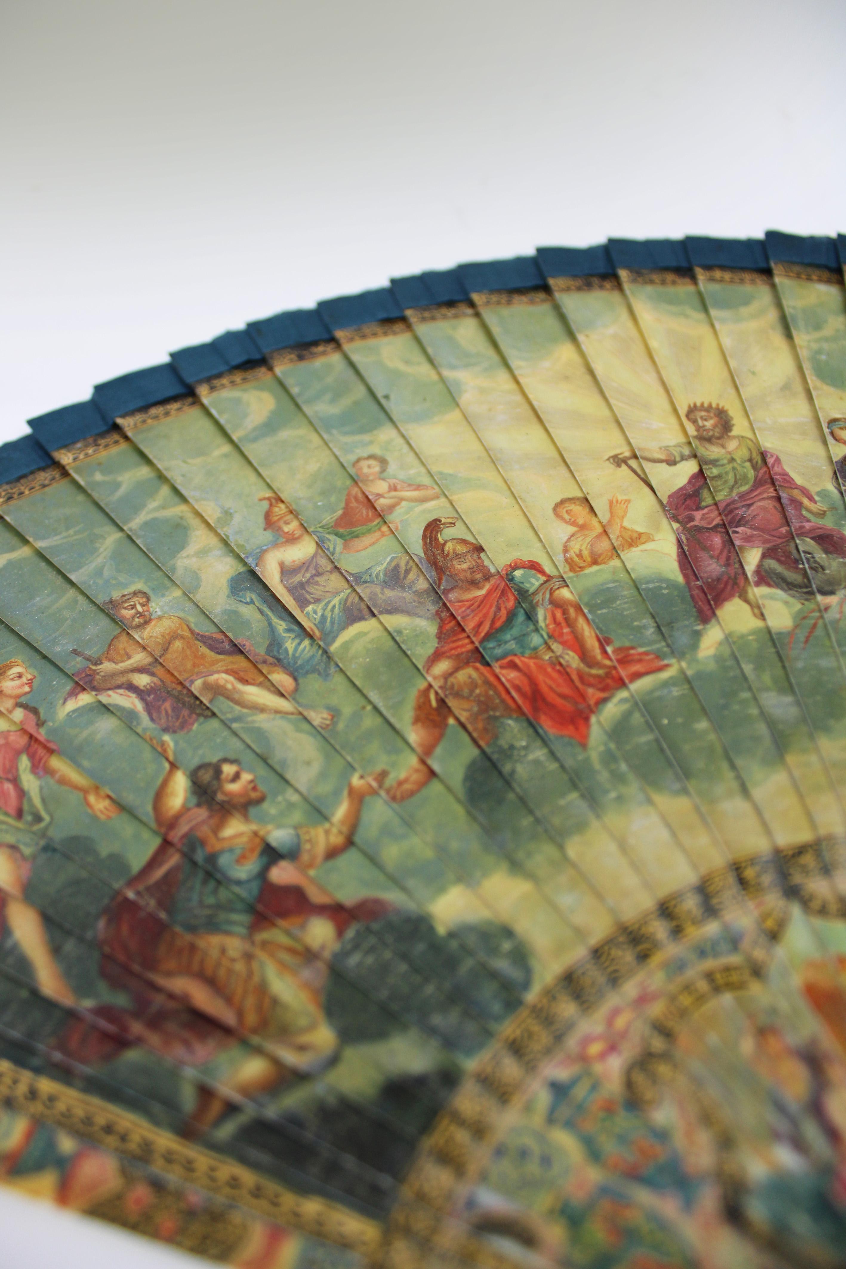 18th Century Brisé Fan Vernis Martin Handpainted Mount Olympus Bone Nacre France For Sale 5