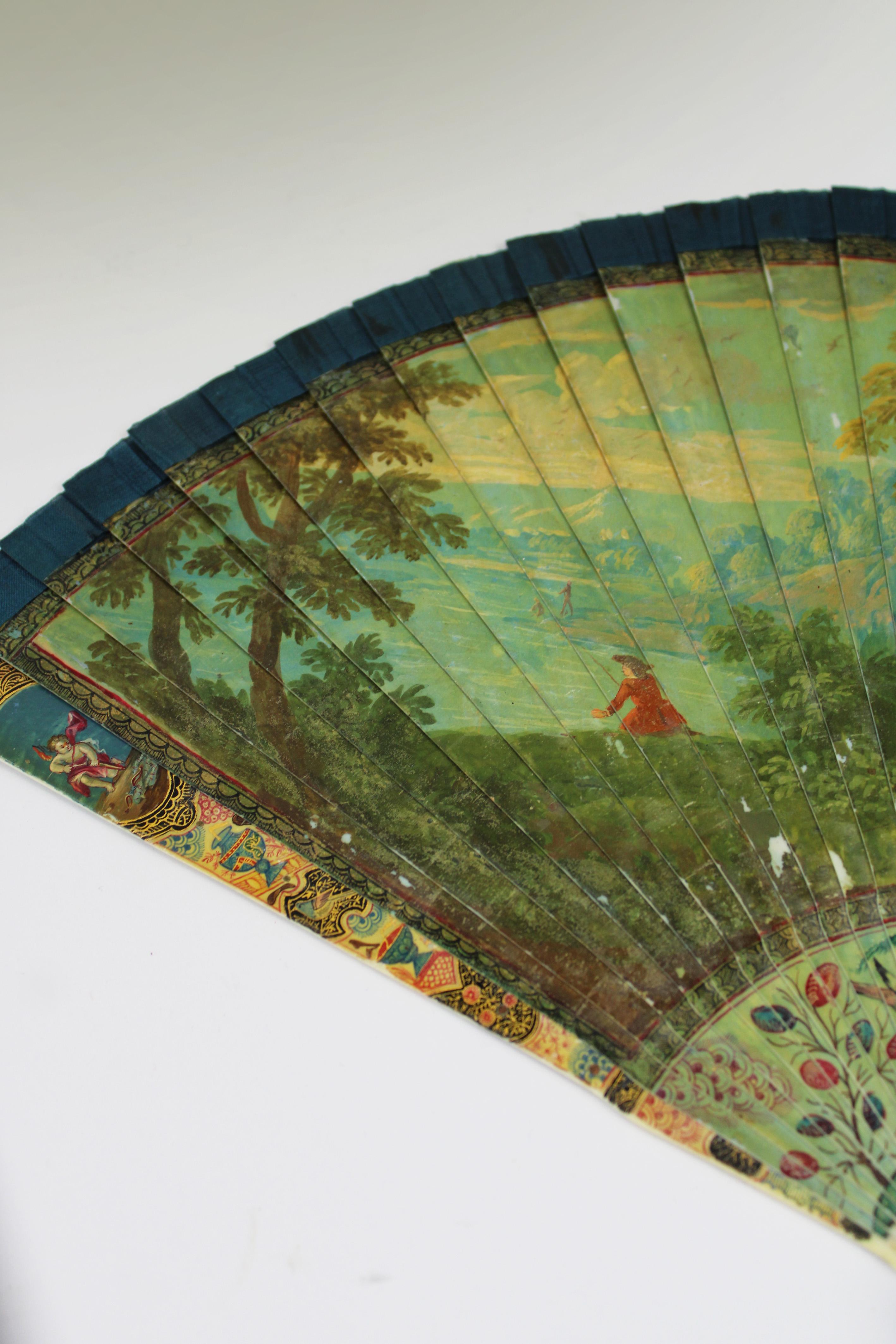 18th Century Brisé Fan Vernis Martin Handpainted Mount Olympus Bone Nacre France For Sale 7