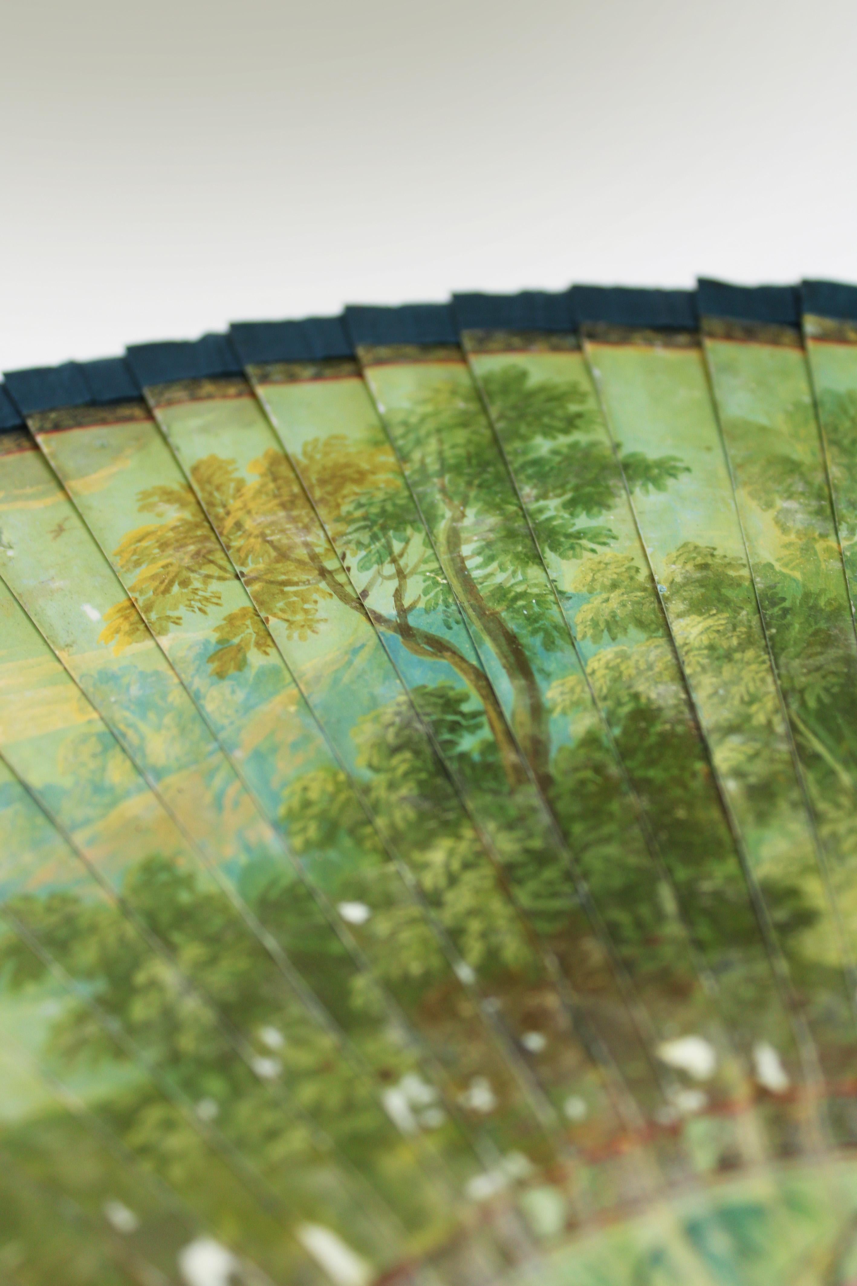 18th Century Brisé Fan Vernis Martin Handpainted Mount Olympus Bone Nacre France For Sale 8