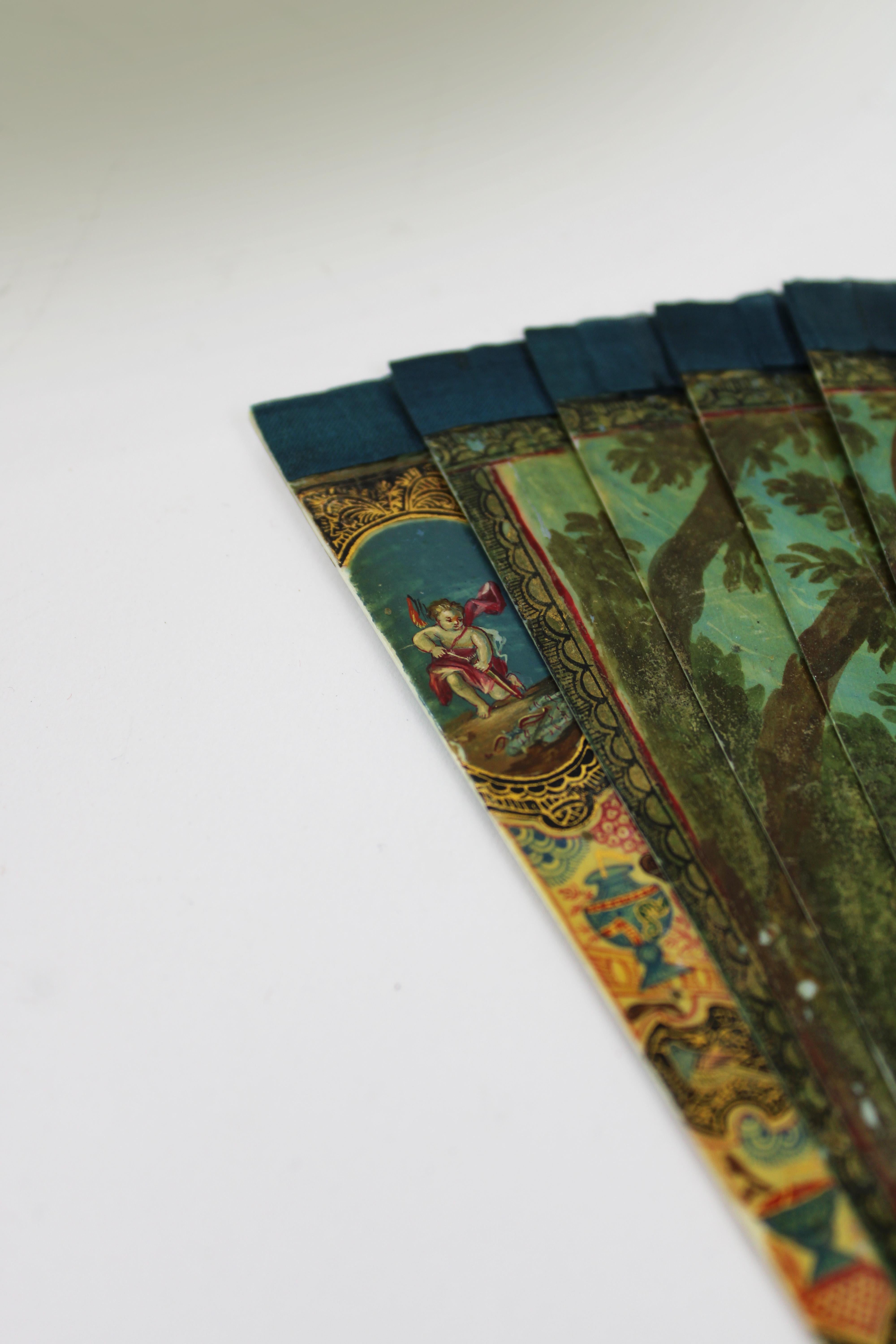 18th Century Brisé Fan Vernis Martin Handpainted Mount Olympus Bone Nacre France For Sale 9