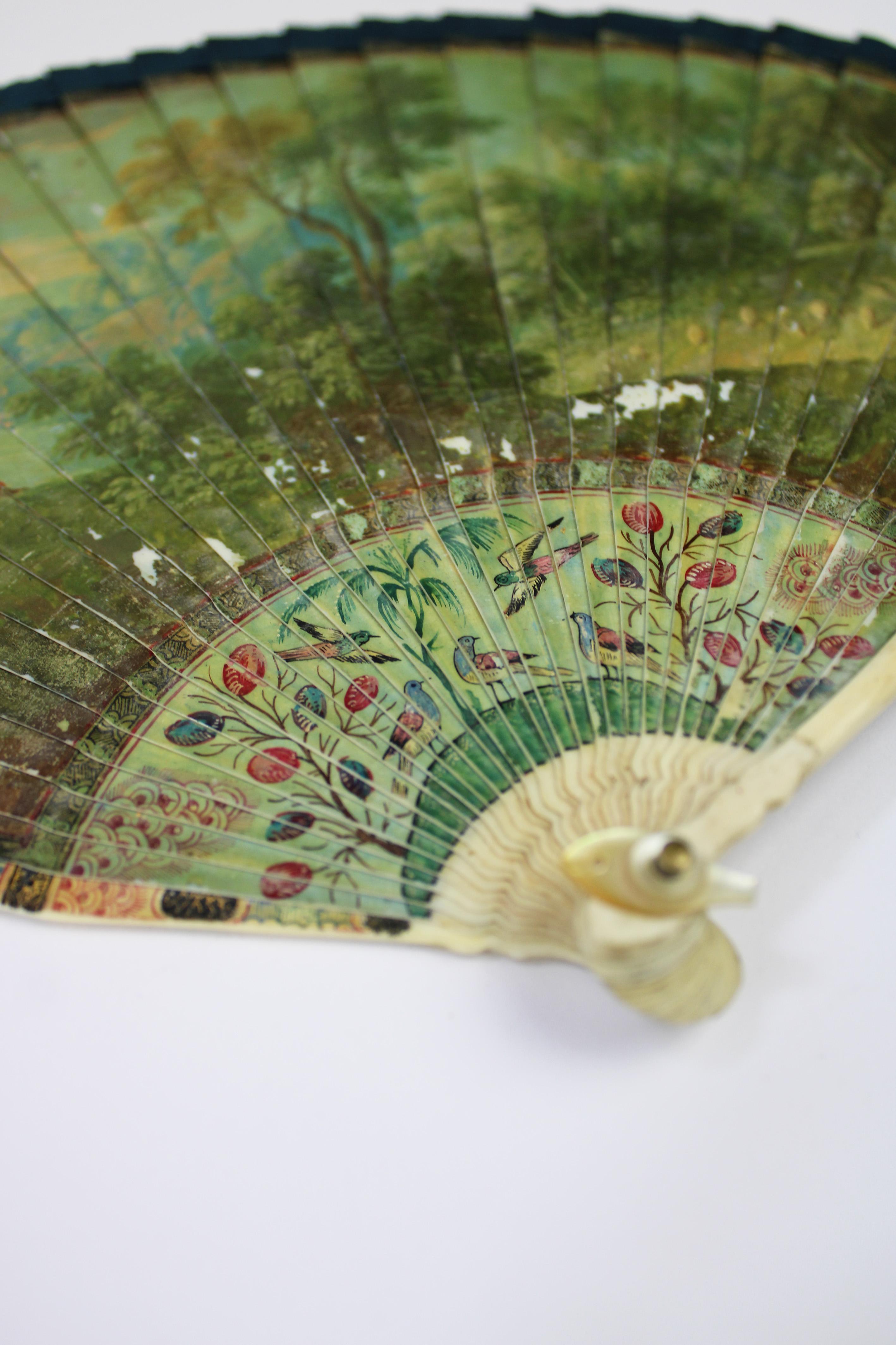 18th Century Brisé Fan Vernis Martin Handpainted Mount Olympus Bone Nacre France For Sale 10