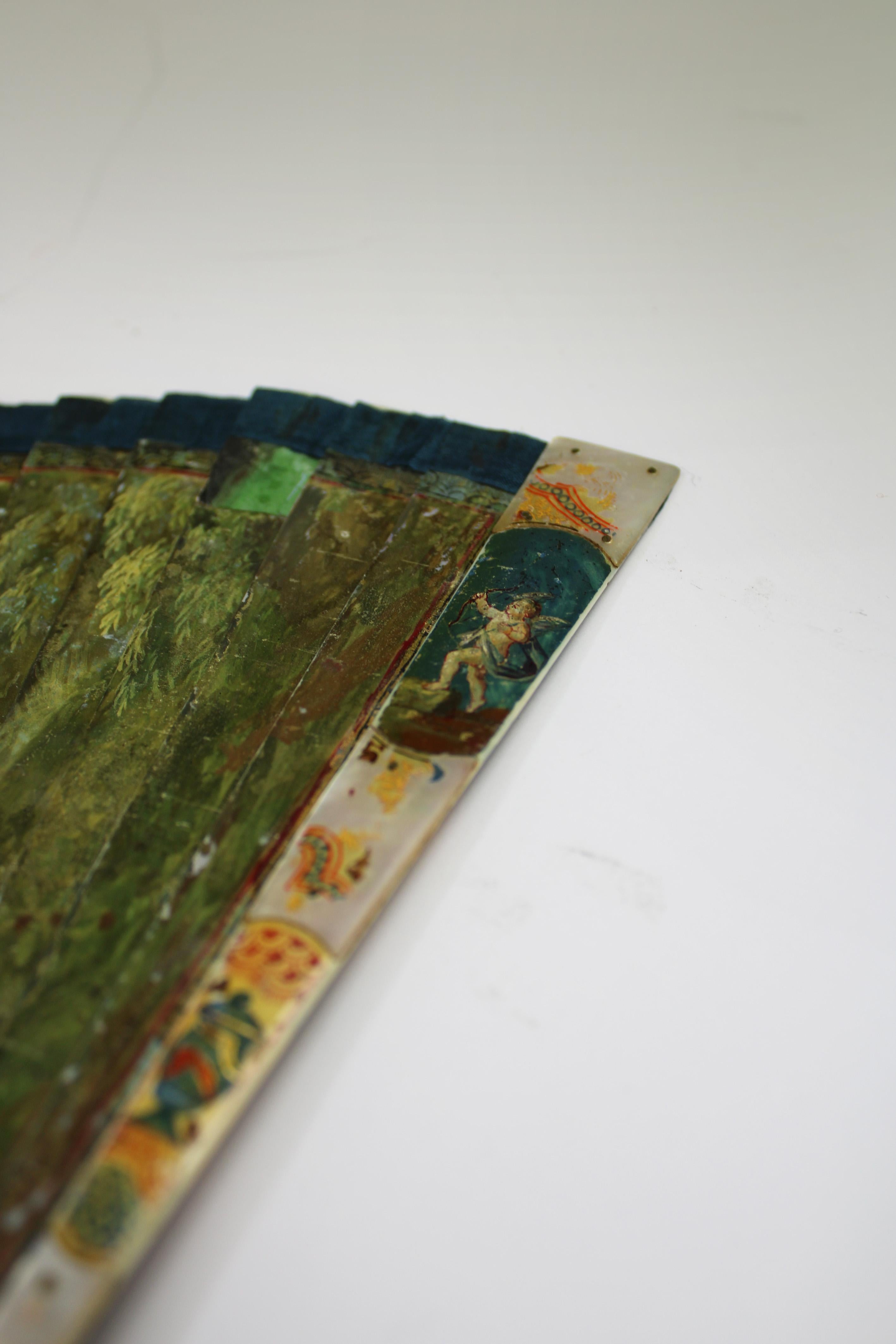 18th Century Brisé Fan Vernis Martin Handpainted Mount Olympus Bone Nacre France For Sale 11