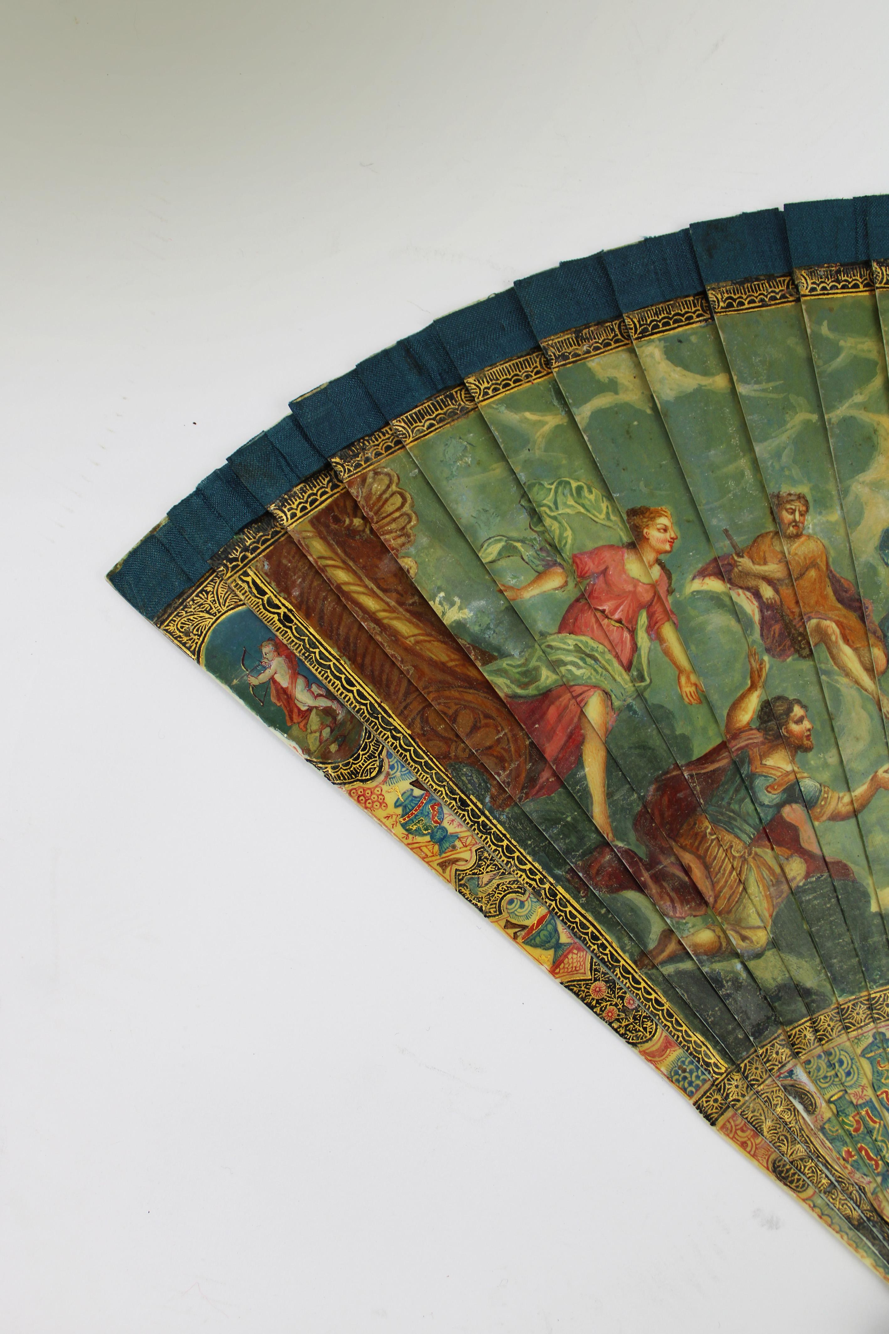 18th Century Brisé Fan Vernis Martin Handpainted Mount Olympus Bone Nacre France For Sale 1