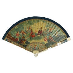 18th Century Brisé Fan Vernis Martin Handpainted Mount Olympus Bone Nacre France