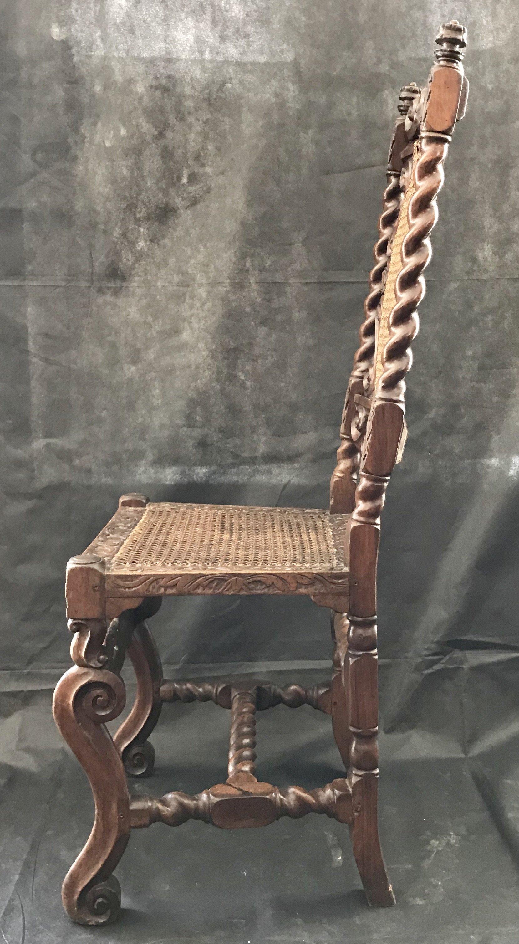 18th Century British Barley Twist Carved Caned Chair In Good Condition In Hopewell, NJ