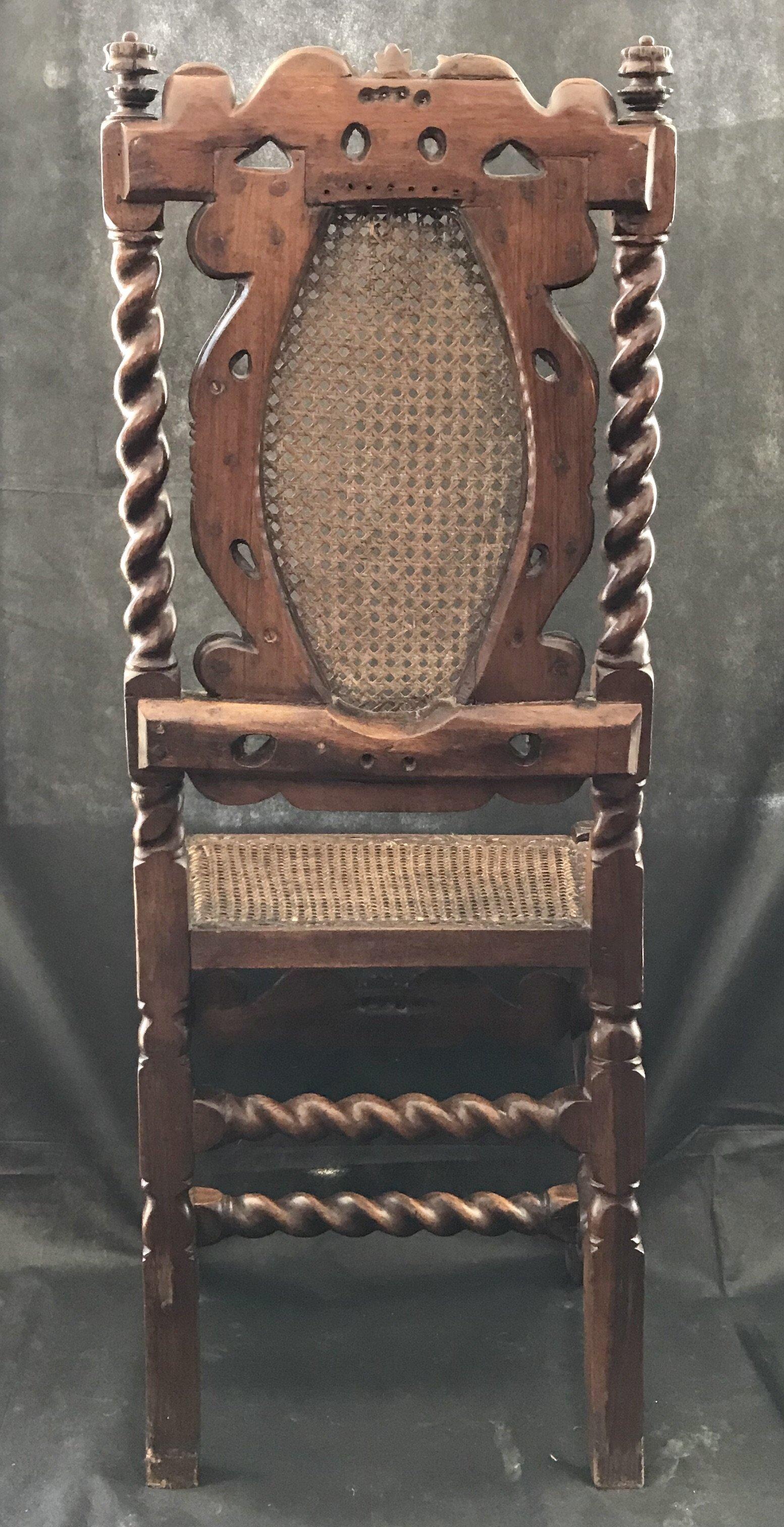 18th Century and Earlier 18th Century British Barley Twist Carved Caned Chair