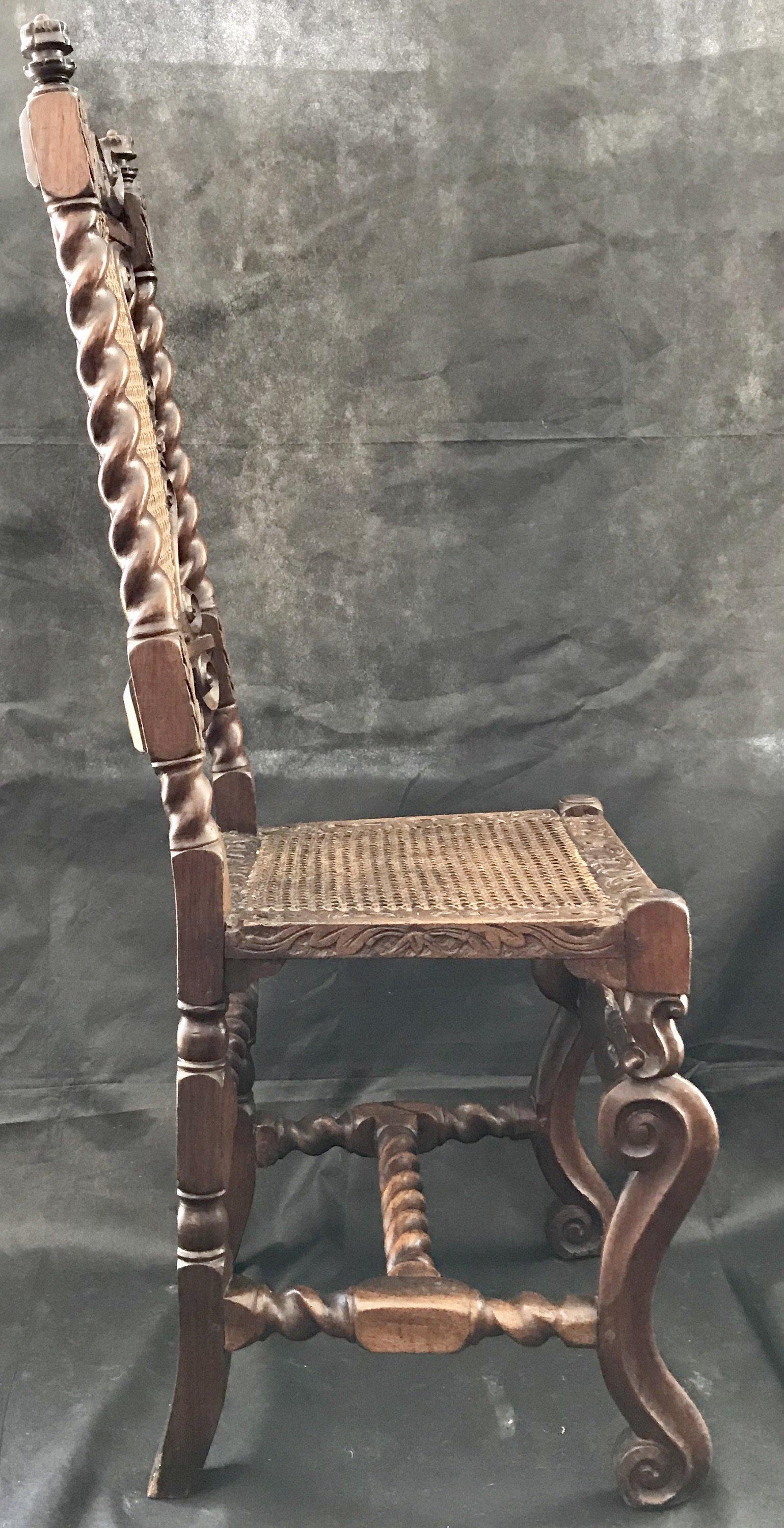 18th Century British Barley Twist Carved Caned Chair 2