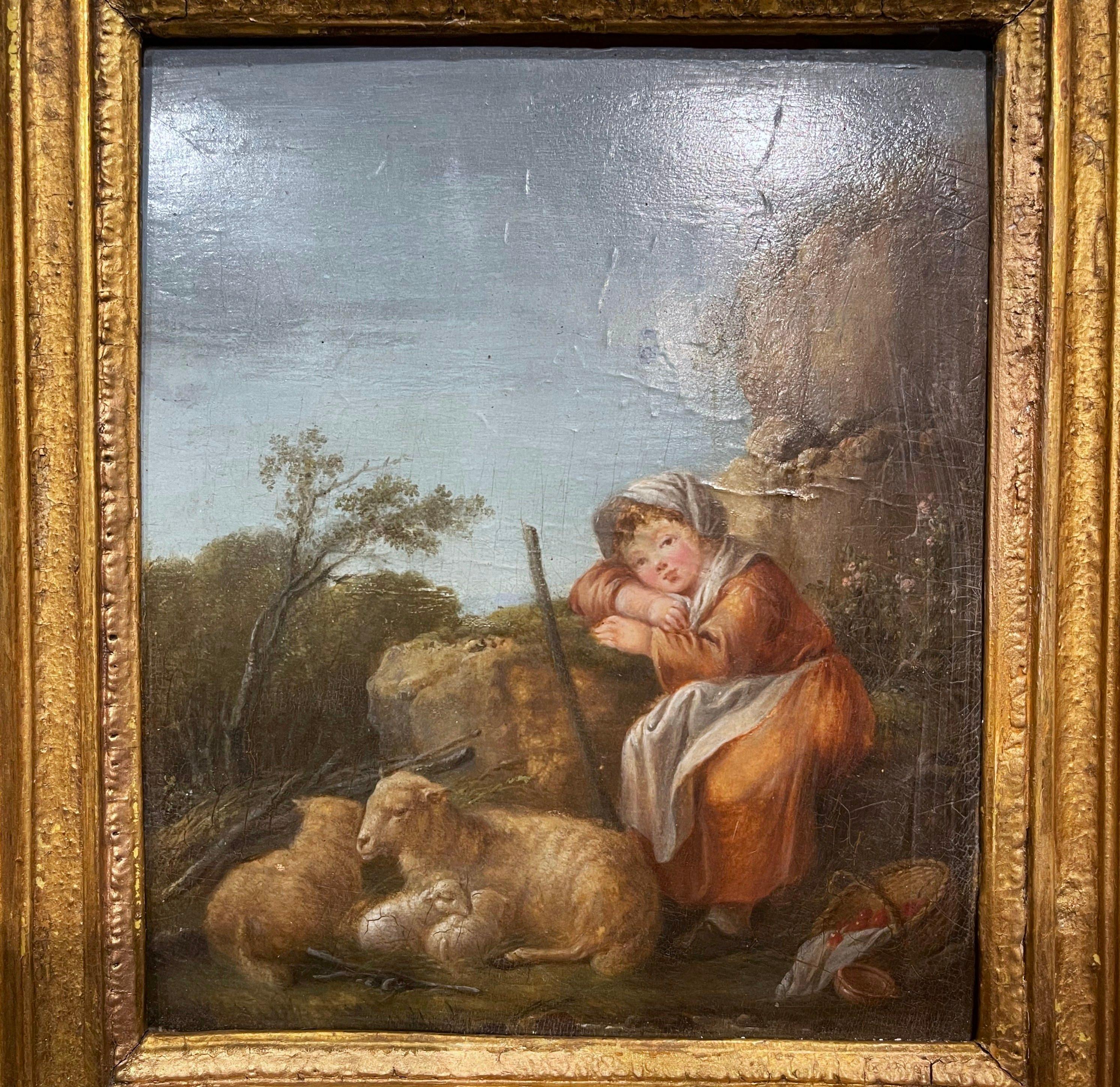 English 18th Century British Oil on Board Sheep Painting Attributed to F. Wheatley  For Sale