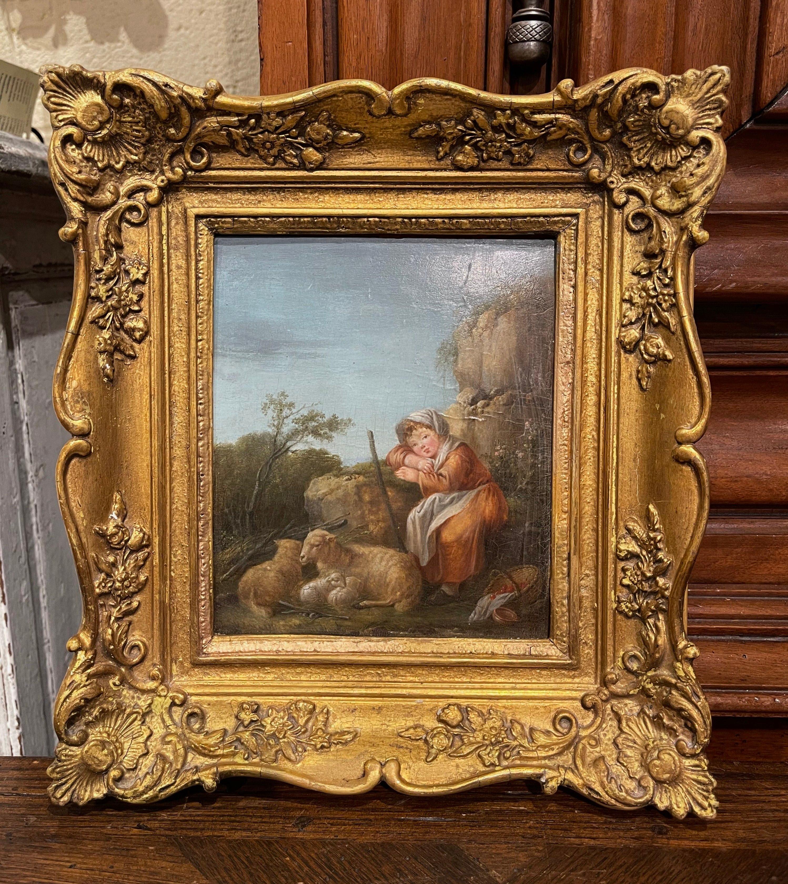 Hand-Carved 18th Century British Oil on Board Sheep Painting Attributed to F. Wheatley  For Sale