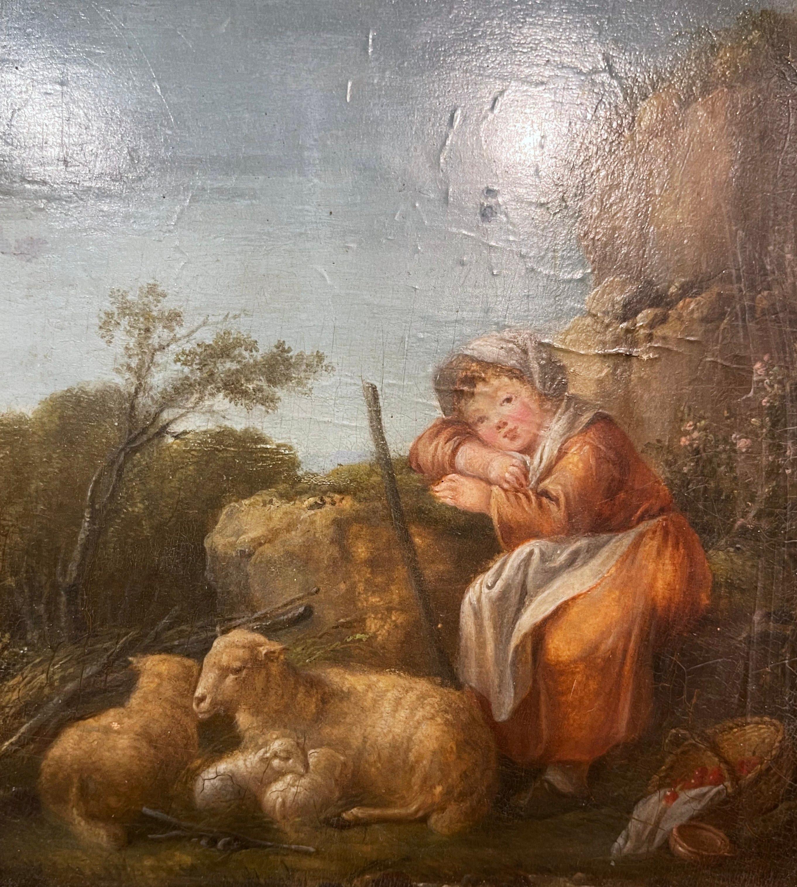 Wood 18th Century British Oil on Board Sheep Painting Attributed to F. Wheatley  For Sale