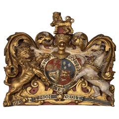 18th Century British Royal Coat of Arms, Carved & Painted Wood, c.1780
