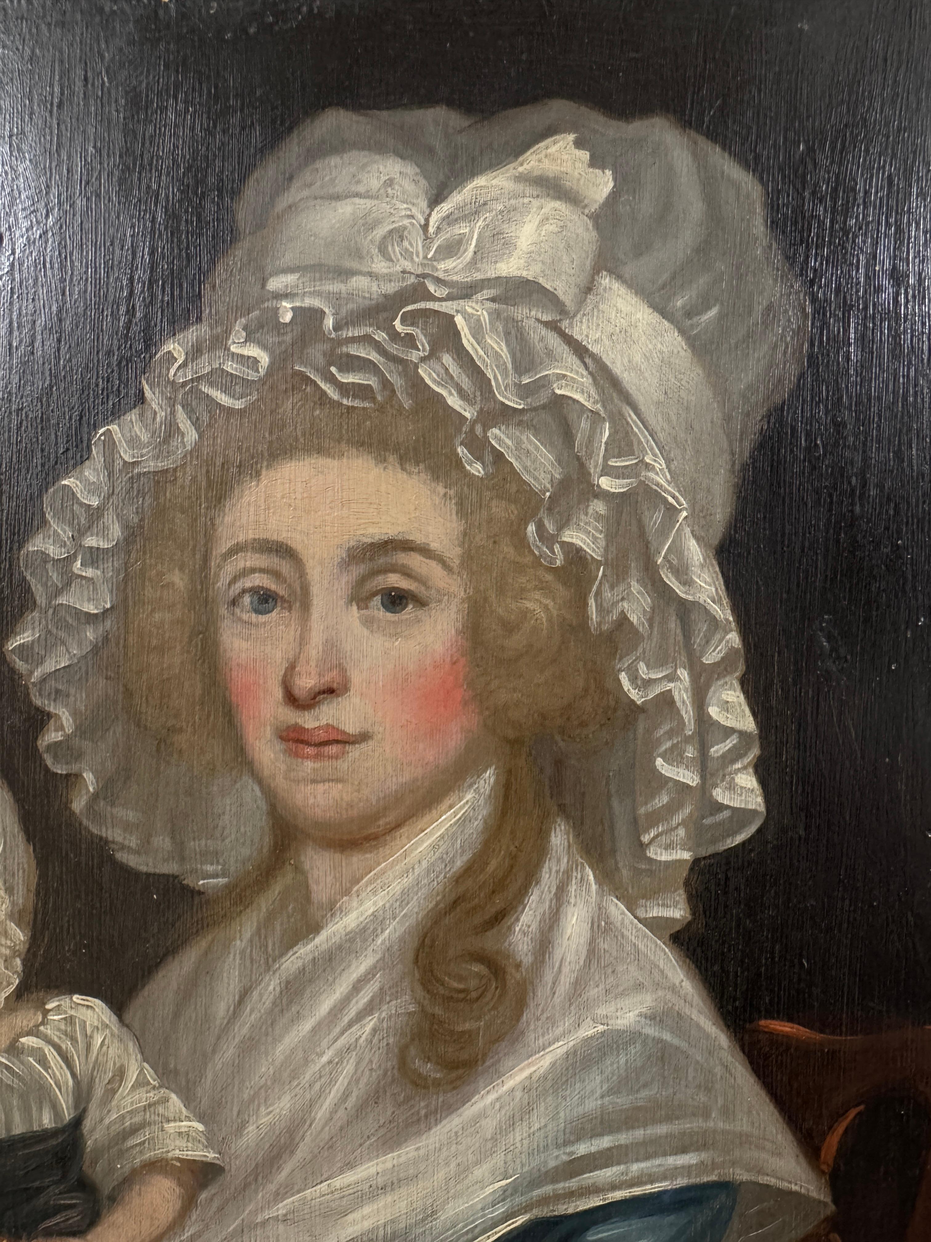 Siglo XVIII Escuela Británica, Retrato de Dama y Niño Inglés en venta