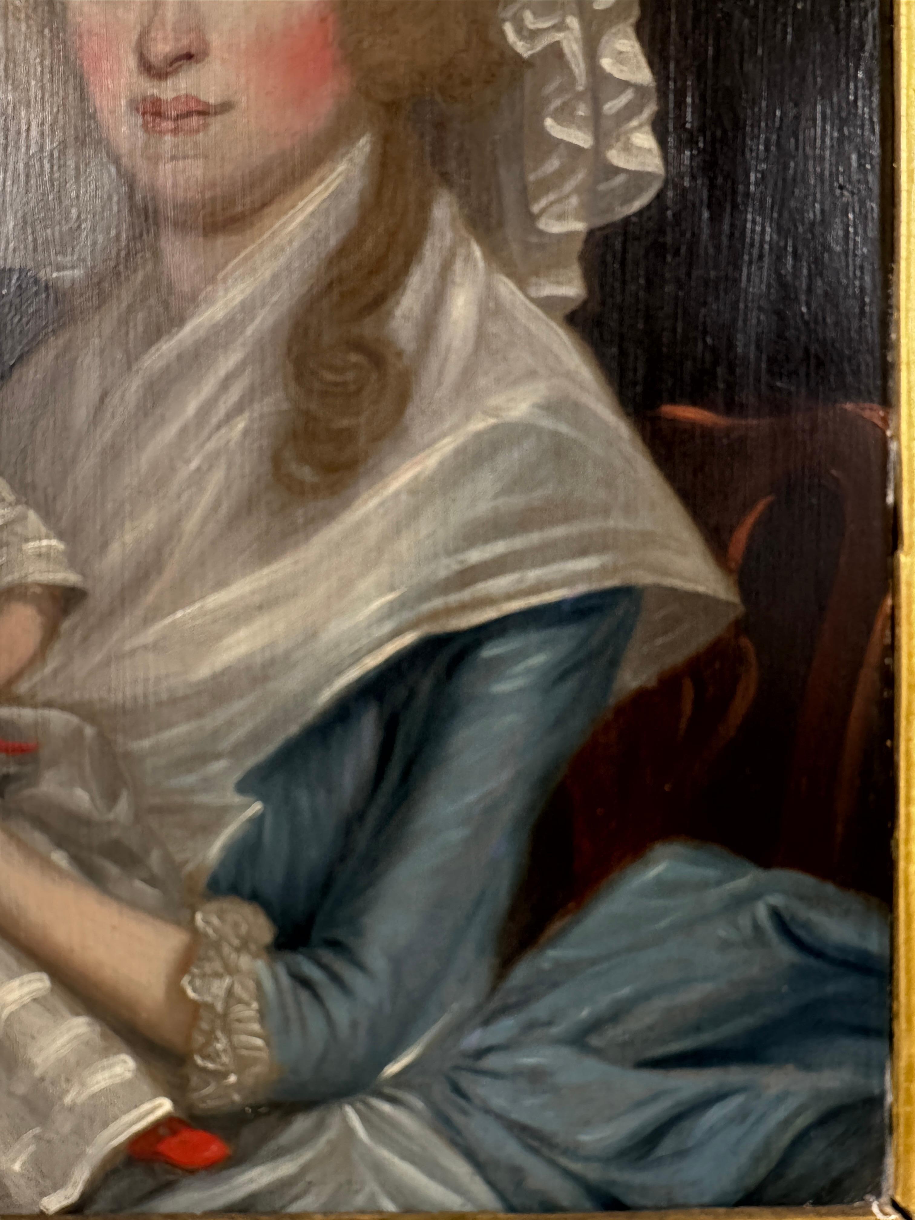Siglo XVIII Escuela Británica, Retrato de Dama y Niño Pintado a mano en venta
