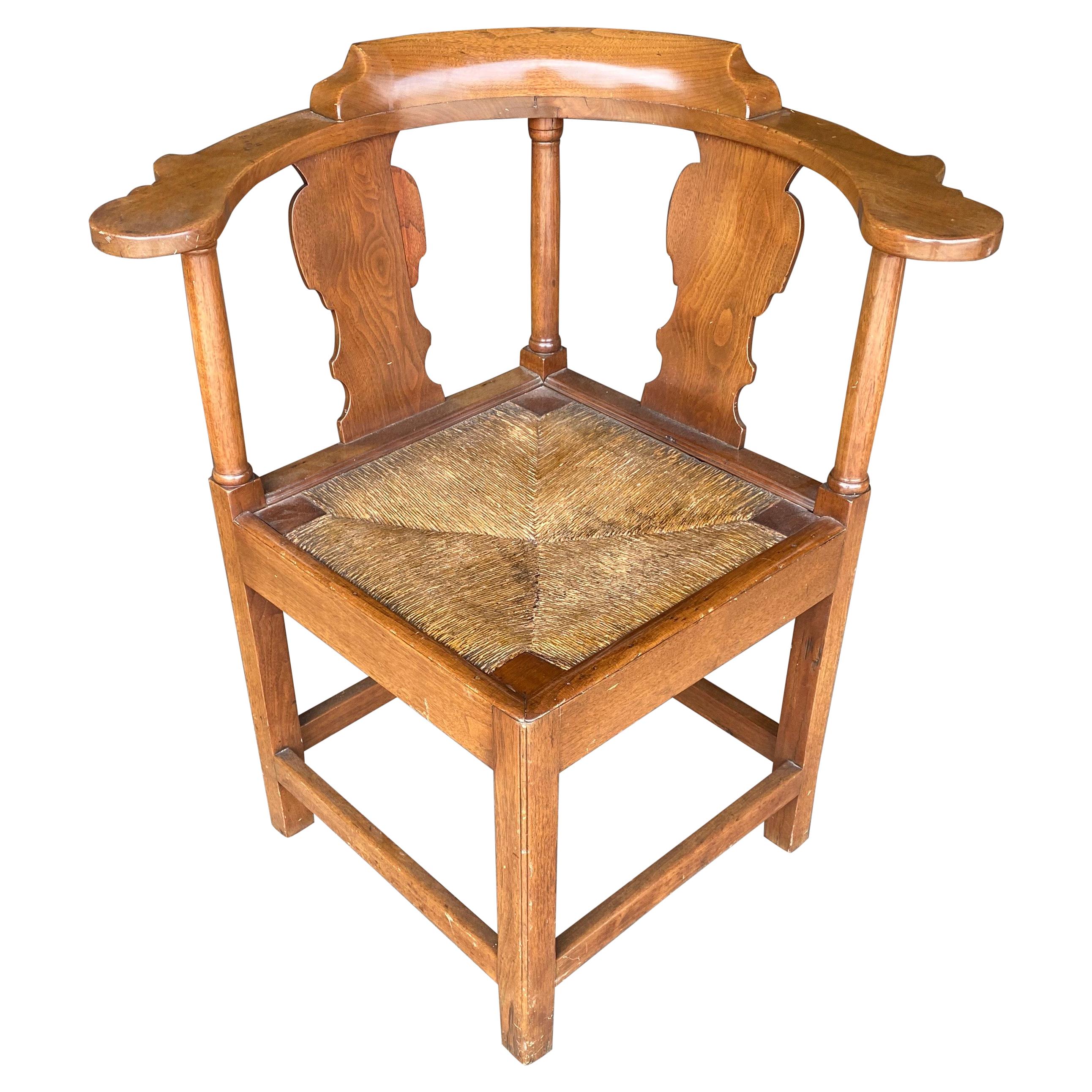18th Century British Walnut Corner Chair with Rush Seat