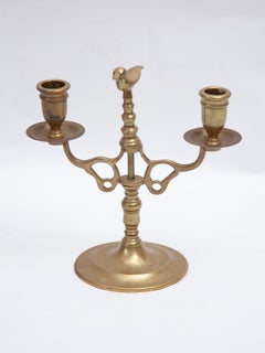 18th Century Bronze Candlestick with Bird Sculpture