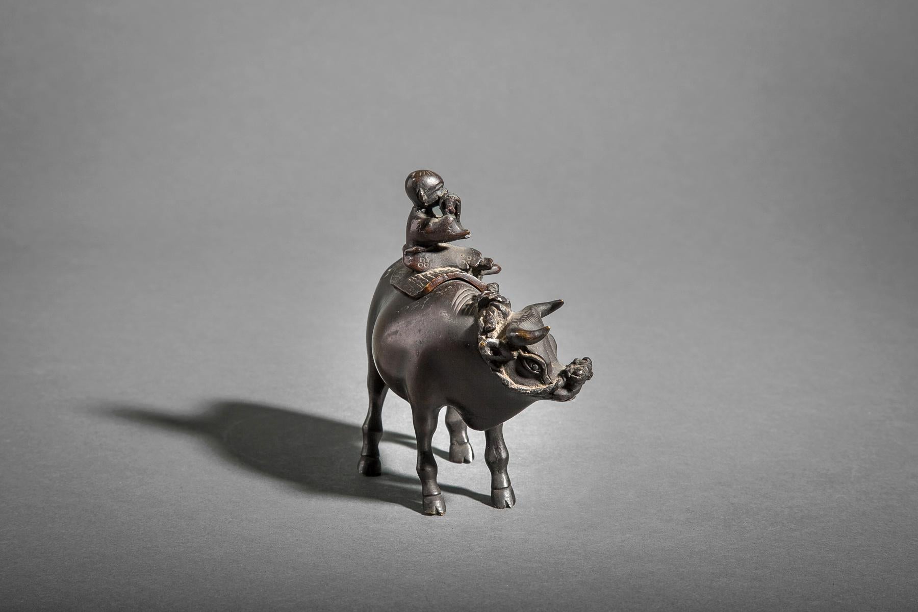 Japanese 18th Century Bronze Censer of a Boy Riding a Bull For Sale