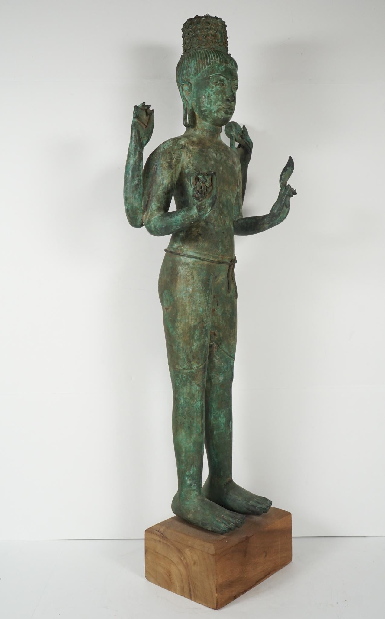 19th Century Monumental Bronze Khmer-Style Figure of Avalokiteshvara