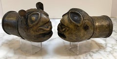 18th Century Bronze Palanquin Leopard Finials