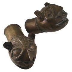 18th Century Bronze Palanquin Leopard Finials