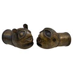 Used 18th Century Bronze Palanquin Leopard Finials