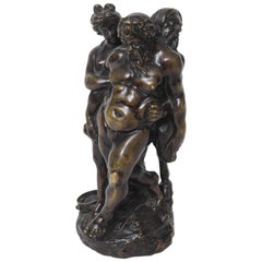 18th Century Bronze Sculpture Group of Drunken Silenus with Bacchante and Satyr