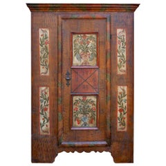 Antique 18th Century Brown Floral Painted One Door Cabinet, 1712