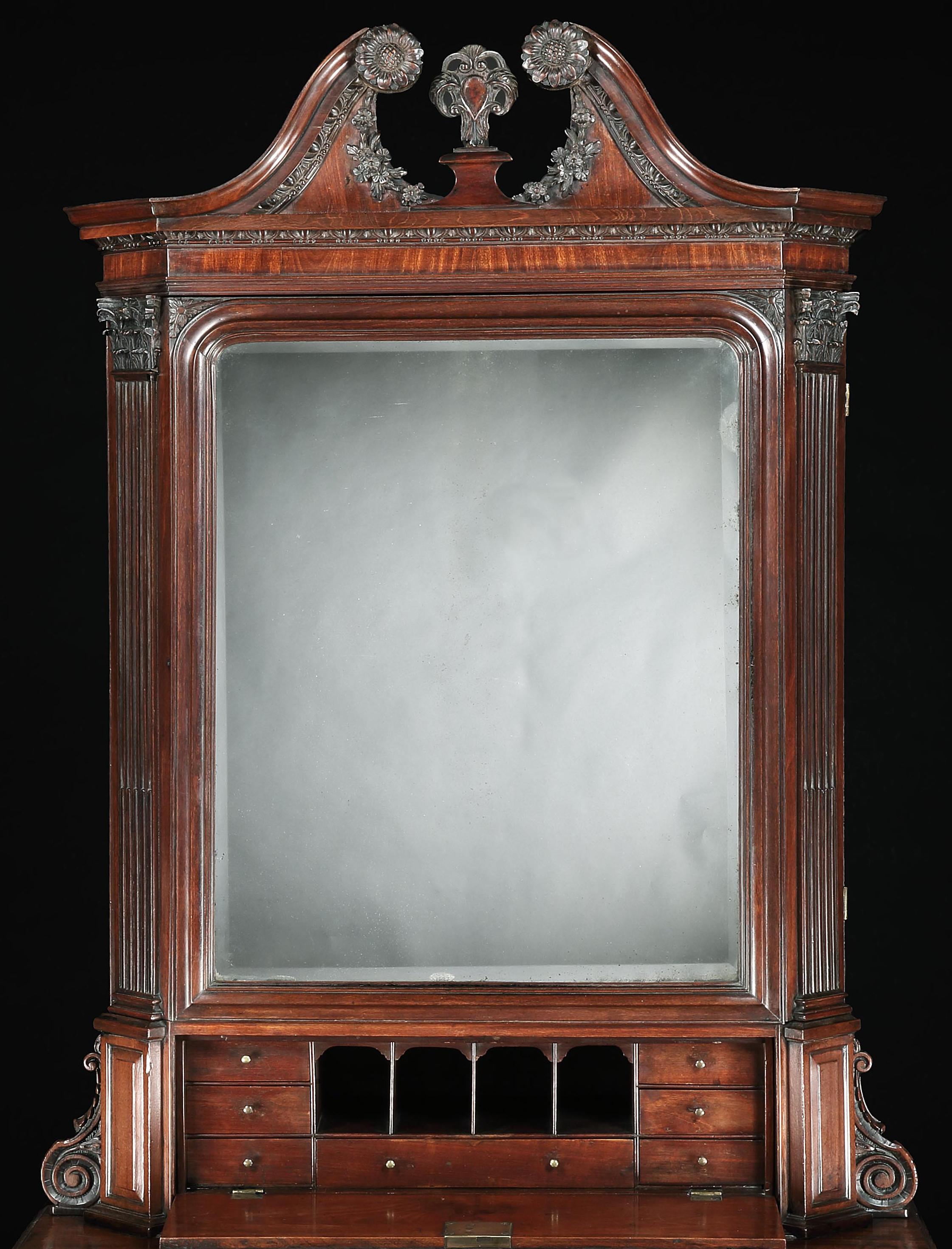 George II 18th Century Brown Mahogany Irish Kneehole Cabinet For Sale