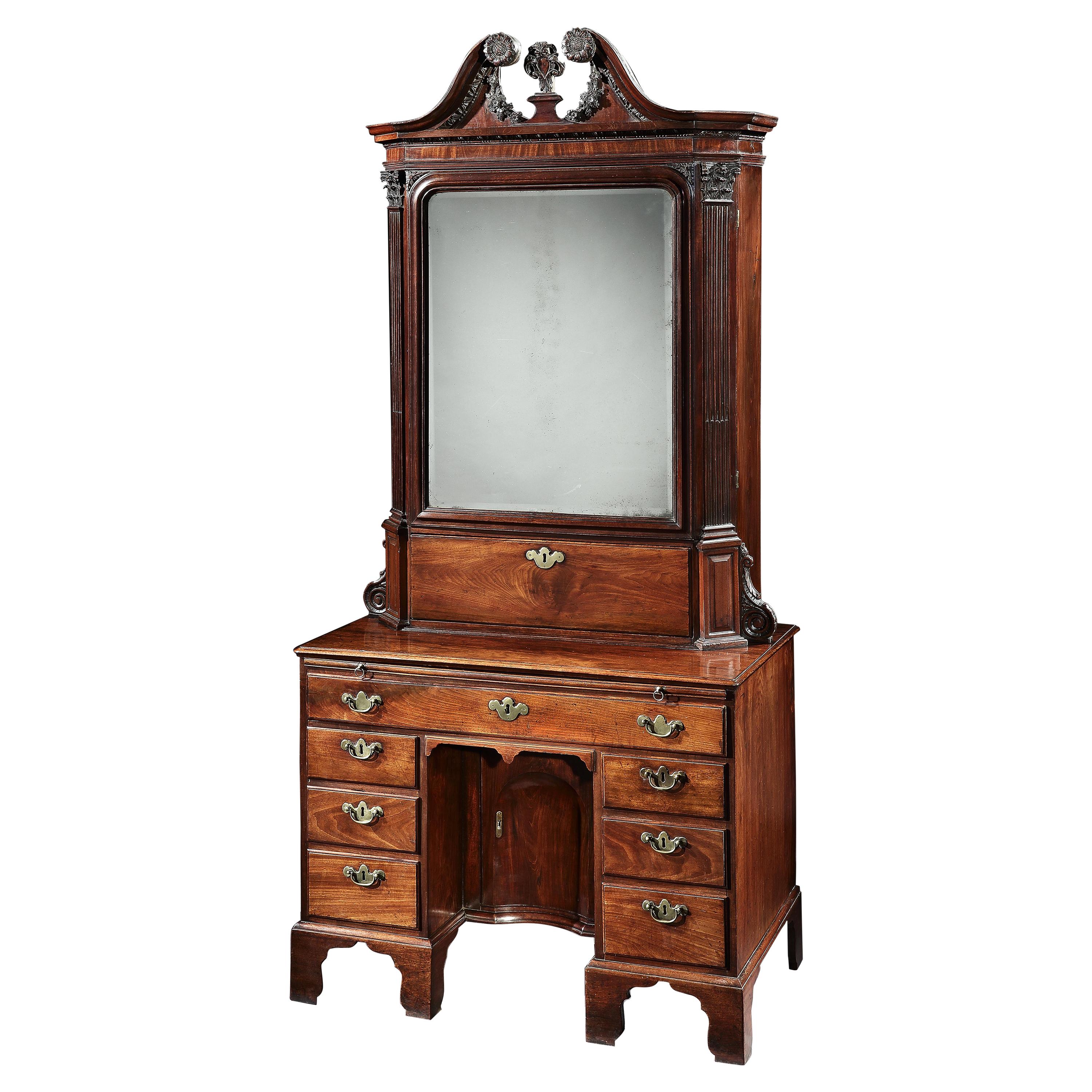 18th Century Brown Mahogany Irish Kneehole Cabinet For Sale