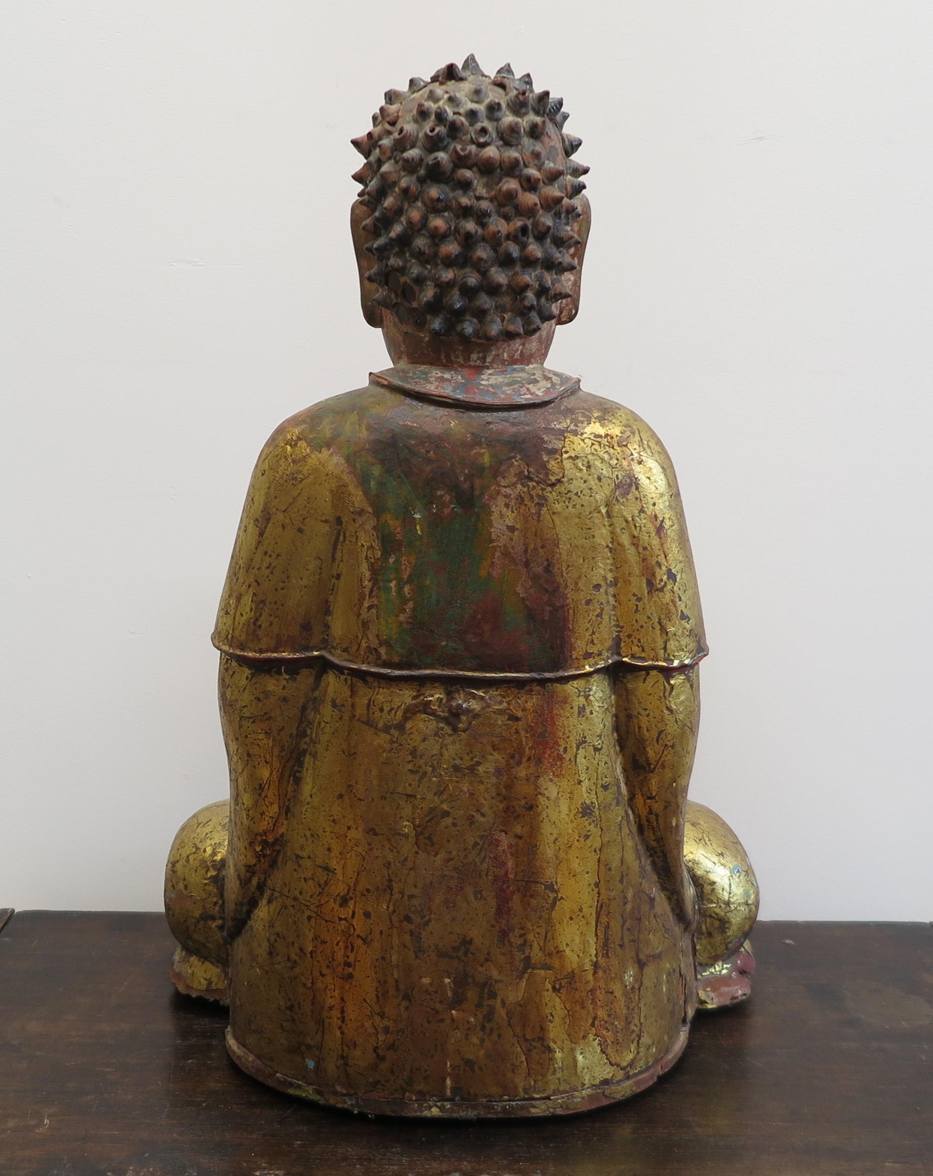 Statua di legno di Buddha del XVIII secolo in vendita 4