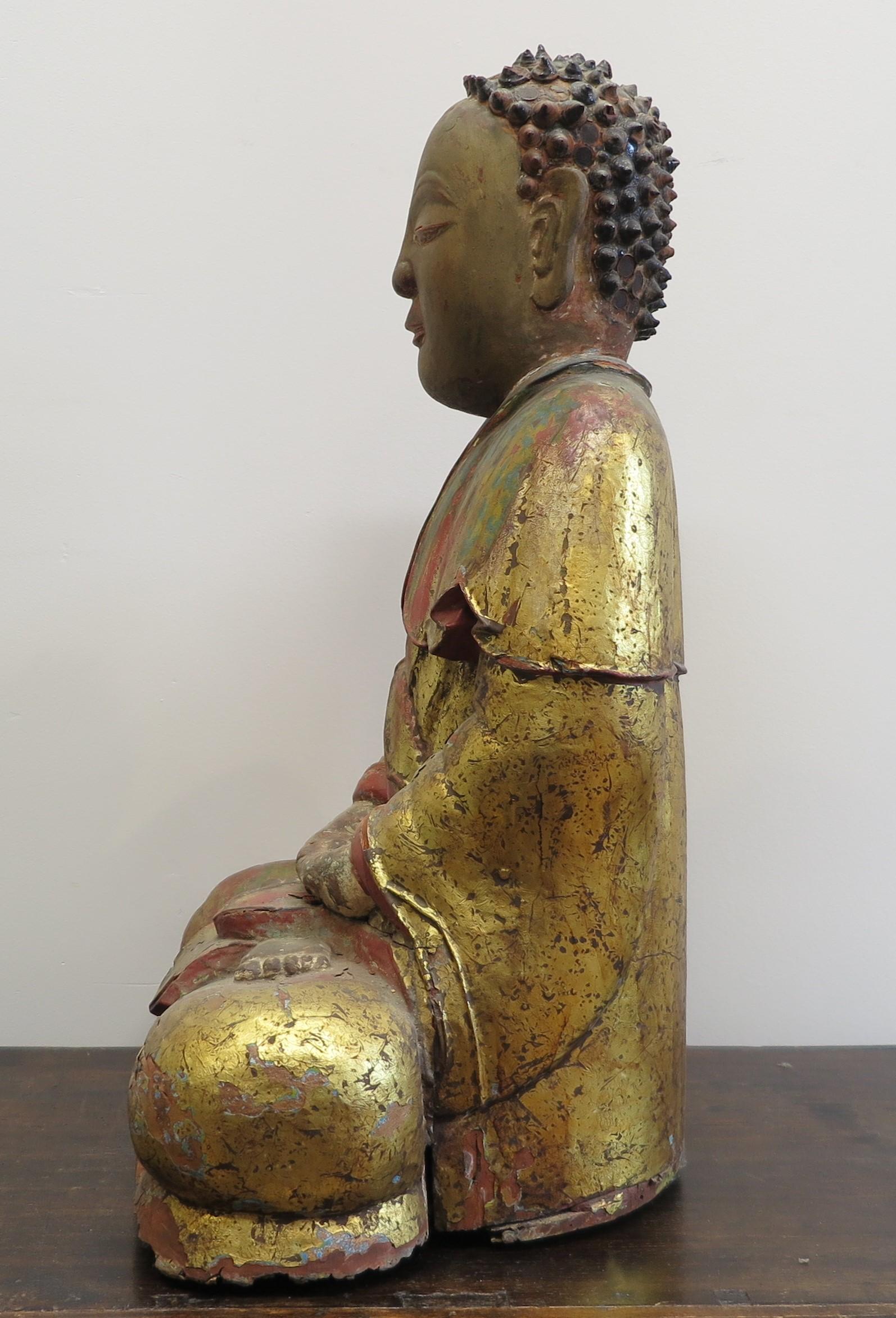 18th Century Buddha Wooden Statue  For Sale 8