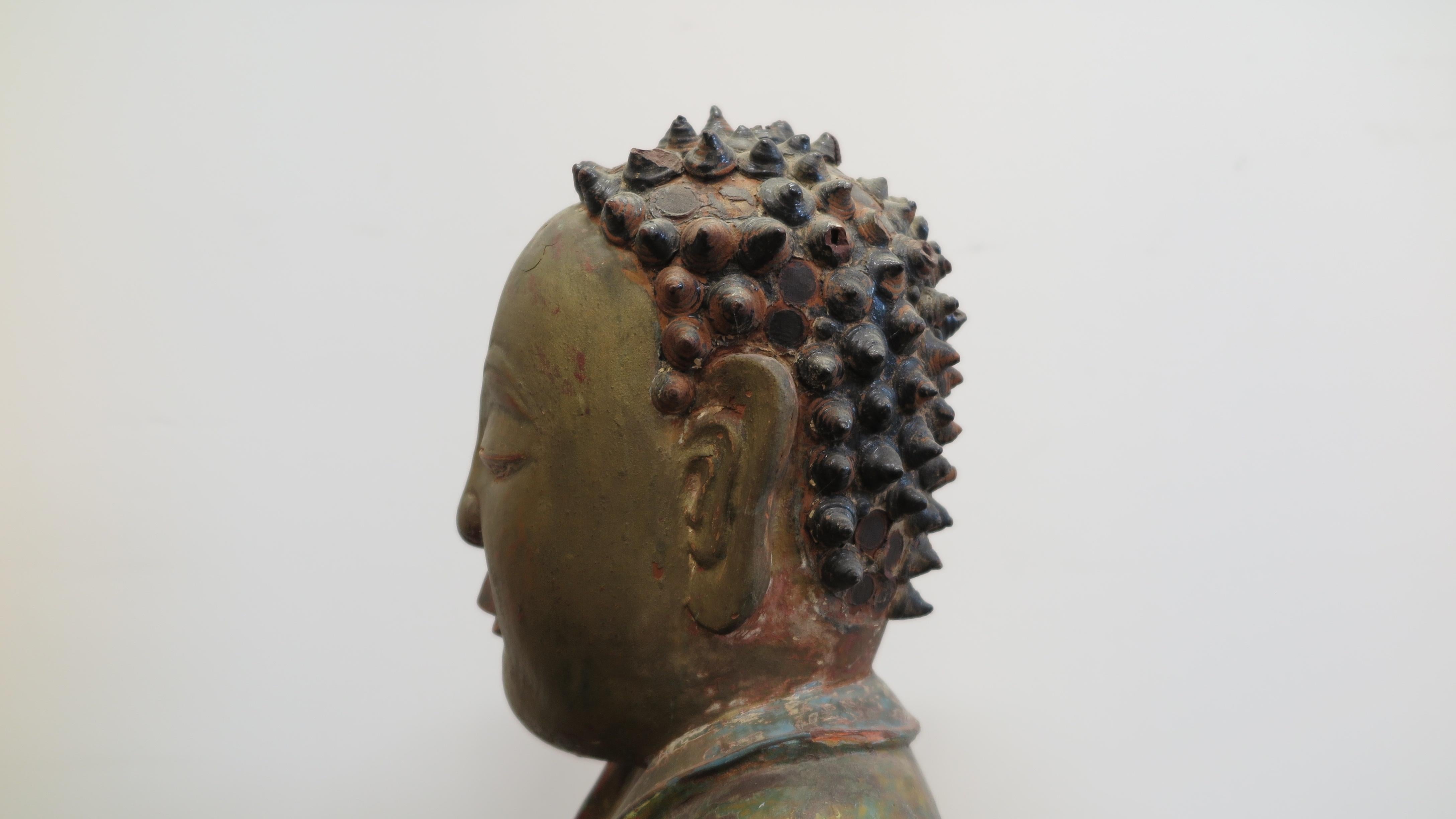 Carved 18th Century Buddha Wooden Statue  For Sale