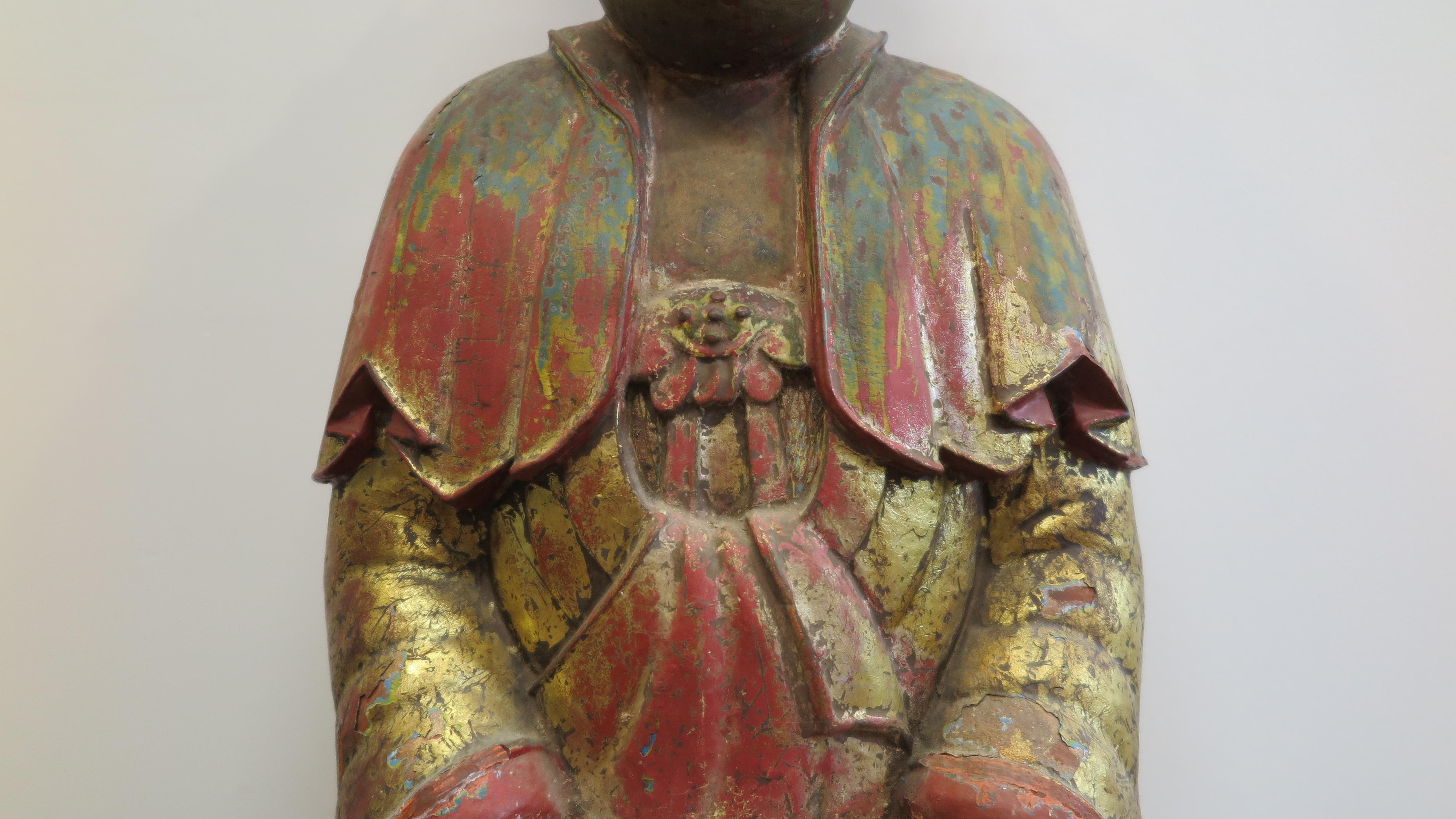 18th Century Buddha Wooden Statue  In Distressed Condition For Sale In New York, NY