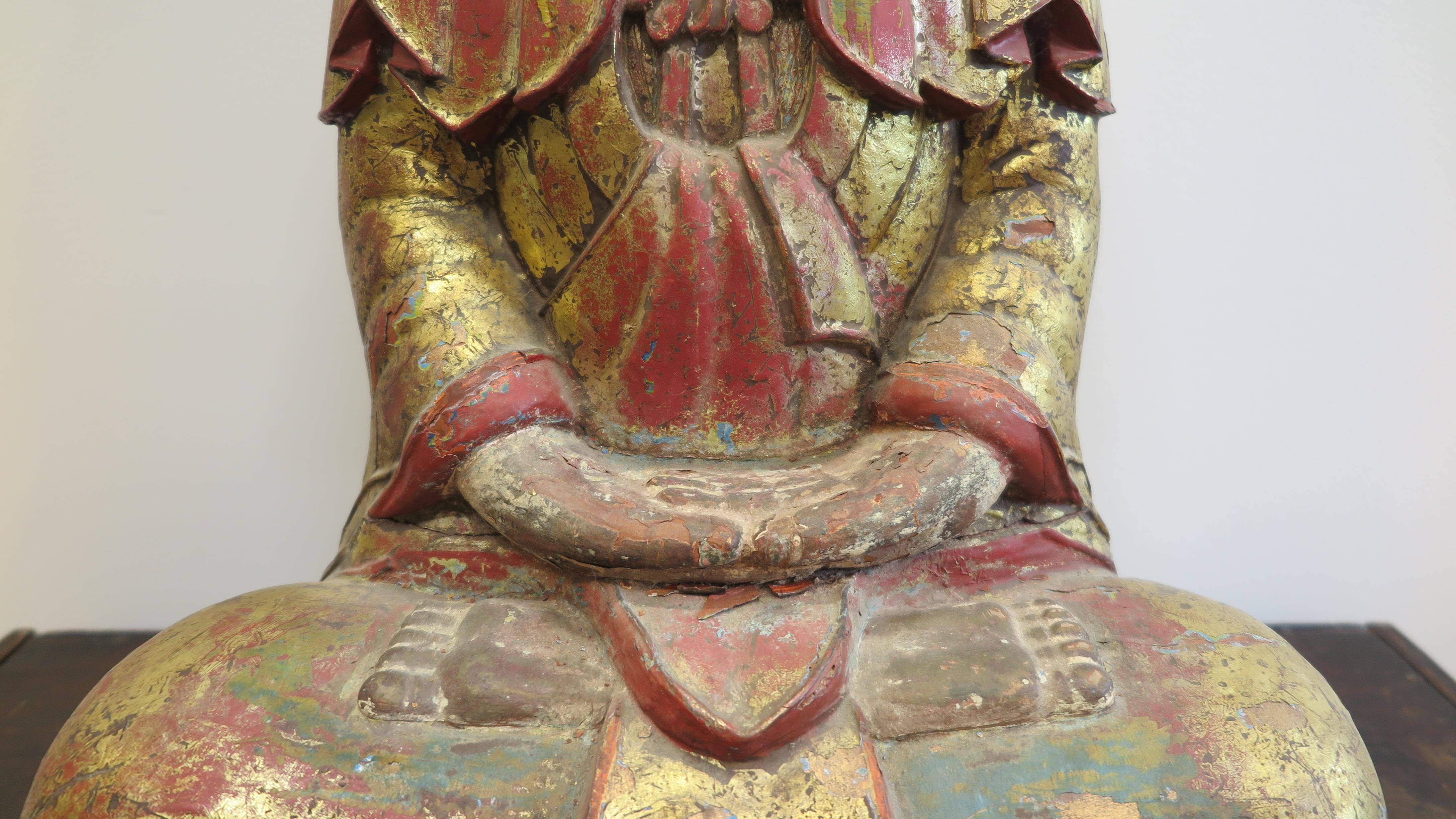 Buddha-Holzstatue aus dem 18. Jahrhundert  (Spätes 18. Jahrhundert) im Angebot