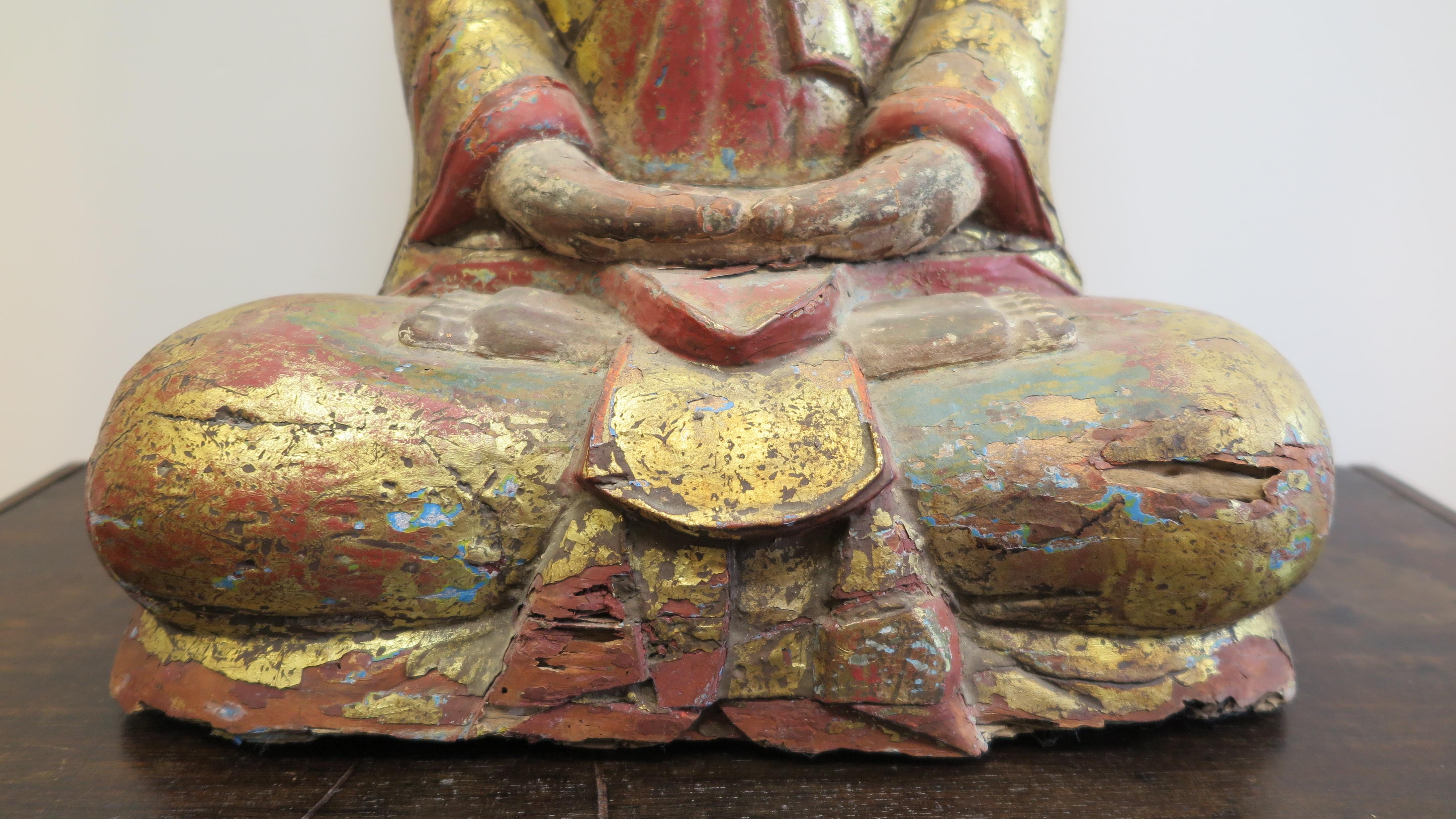 Buddha-Holzstatue aus dem 18. Jahrhundert  im Angebot 1