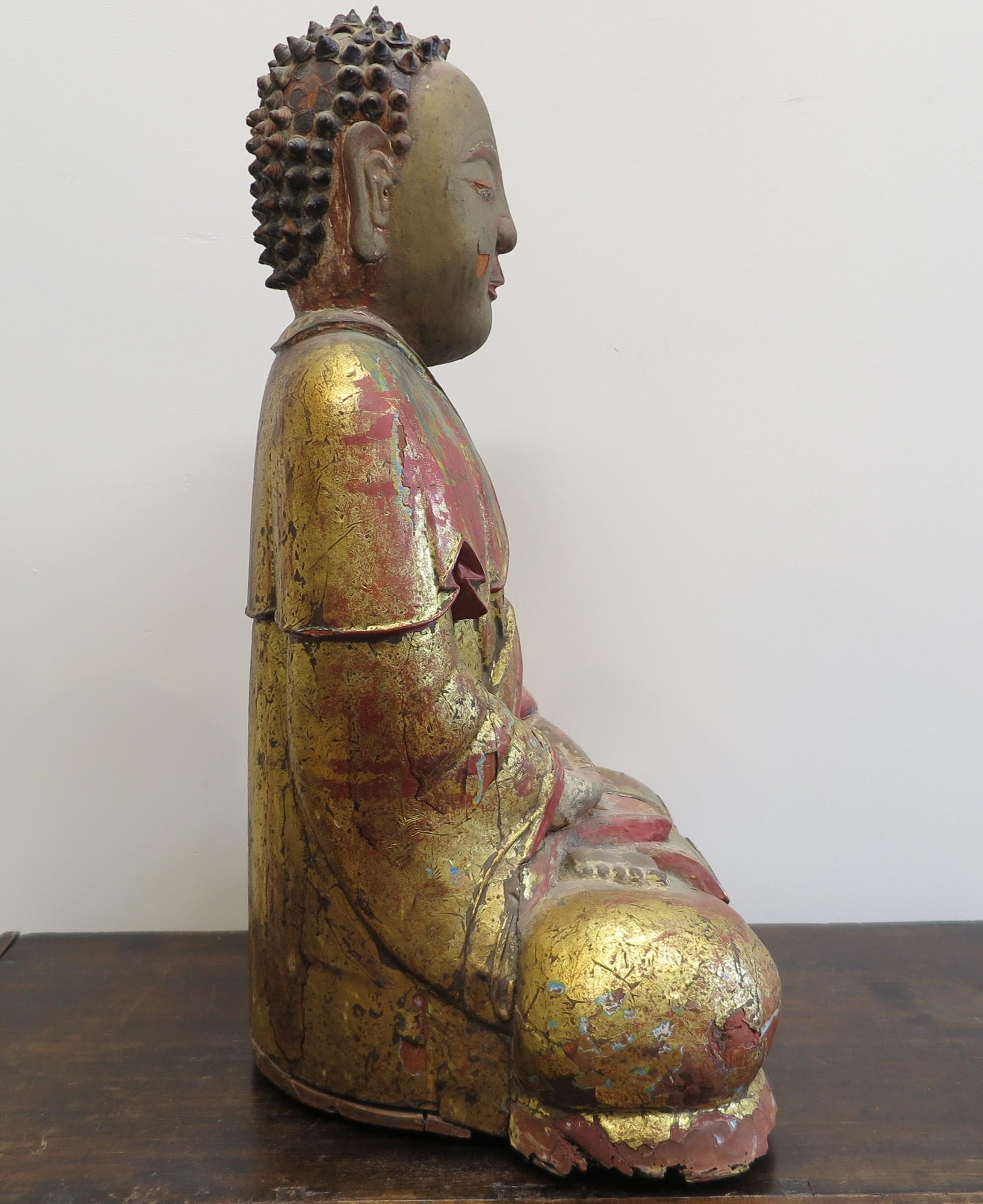 18th Century Buddha Wooden Statue  For Sale 2