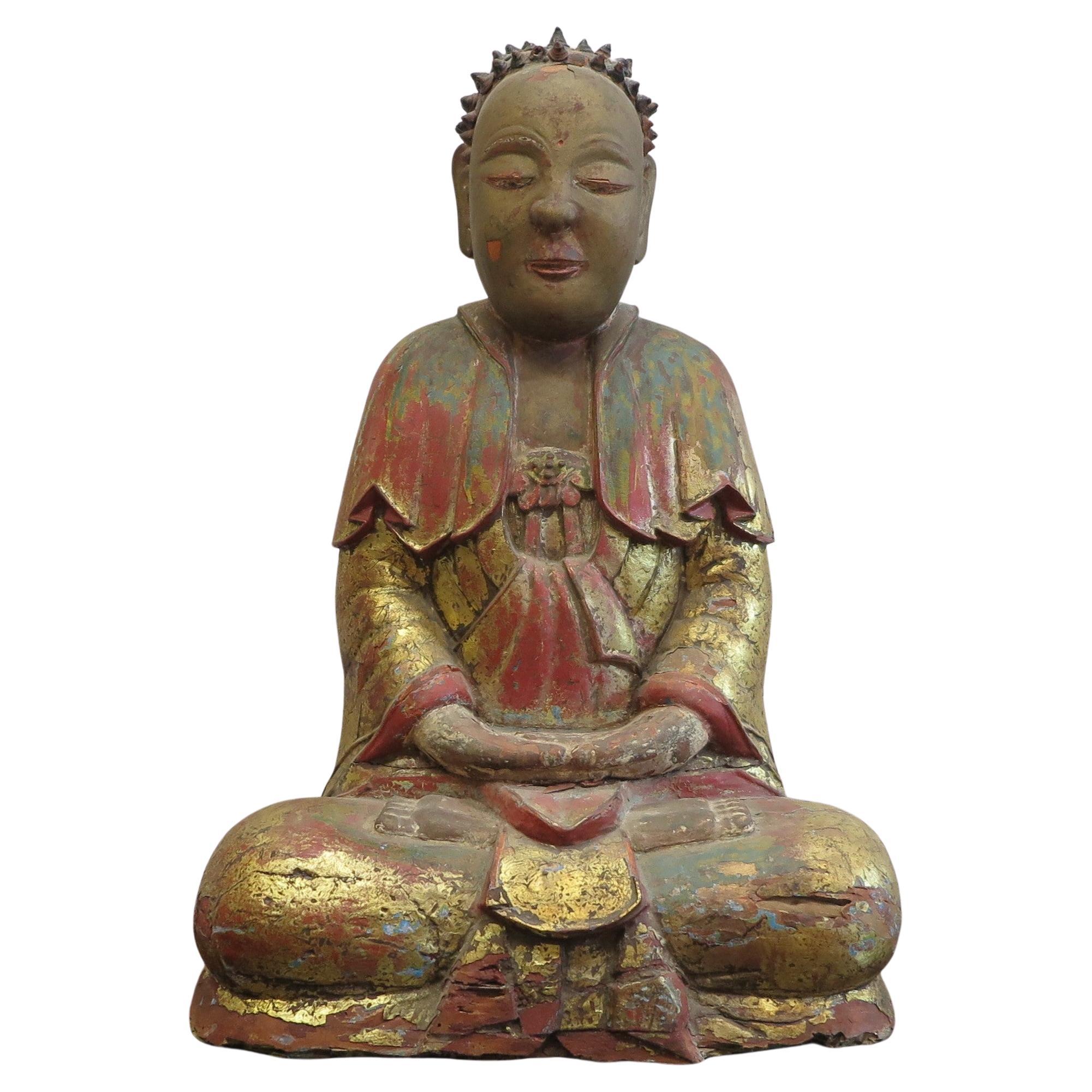 Statue en bois de Bouddha du XVIIIe siècle 