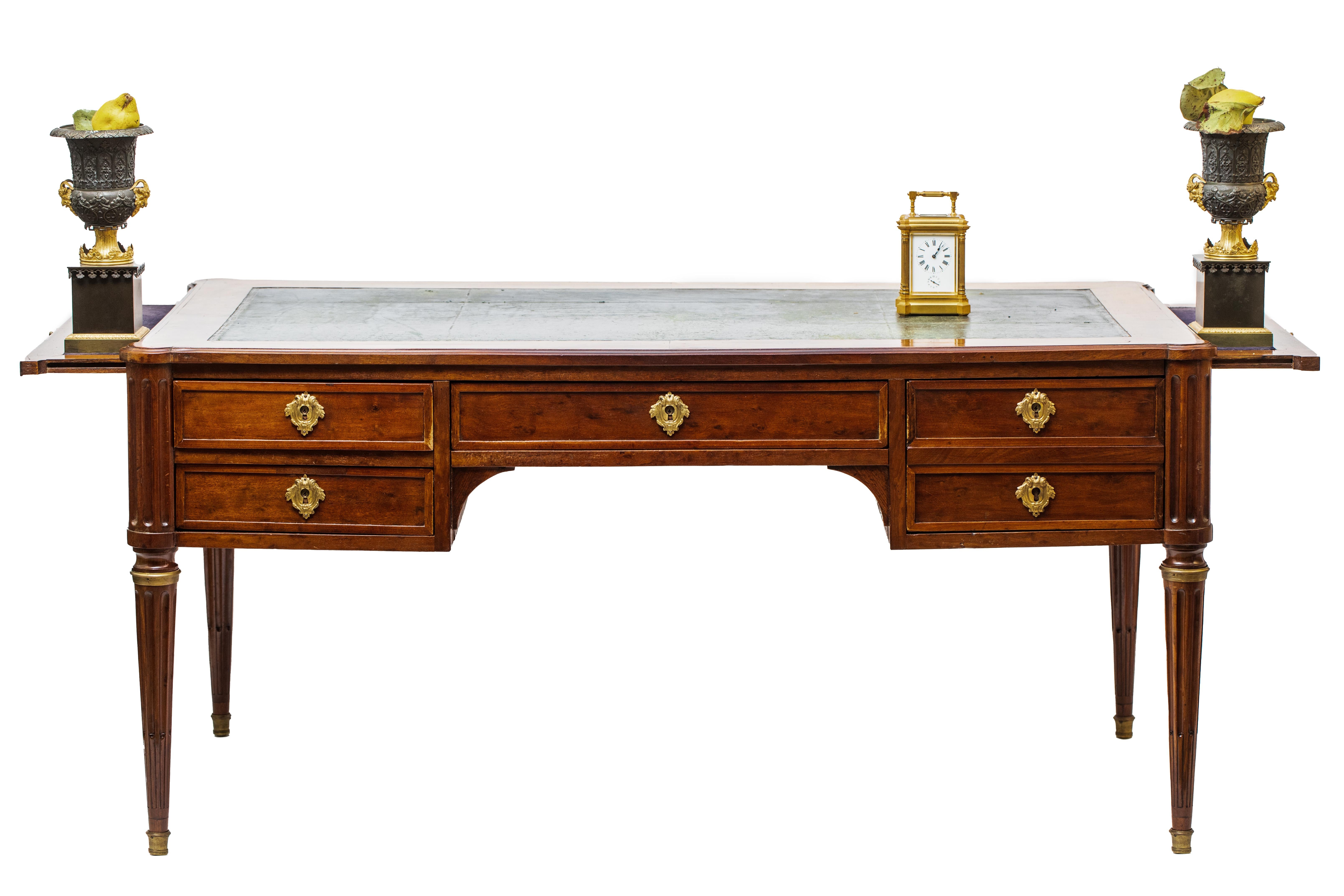 Louis XVI 18th Century Bureau Plat Mahogany France 1780 Writing Desk with Side Drawers For Sale