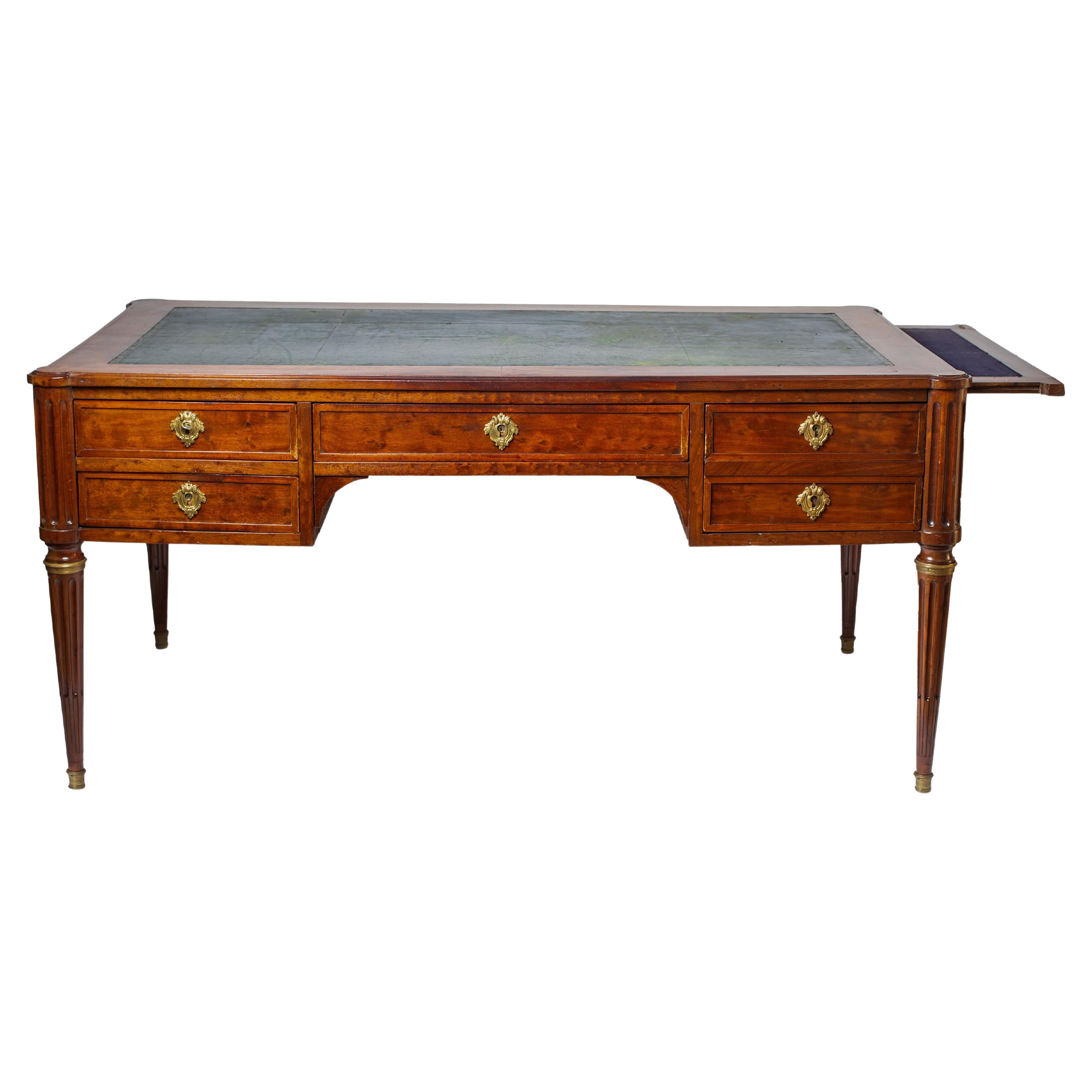 18th Century Bureau Plat Mahogany France 1780 Writing Desk with Side Drawers For Sale